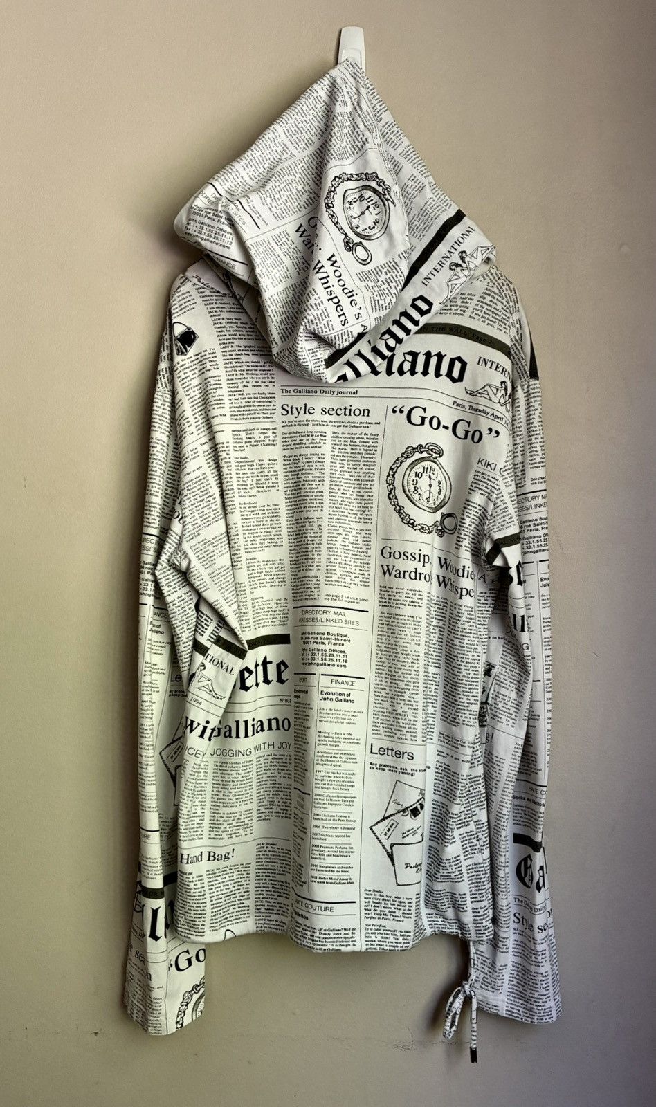 John Galliano Vintage Newspaper Print Lightweight Hoodie