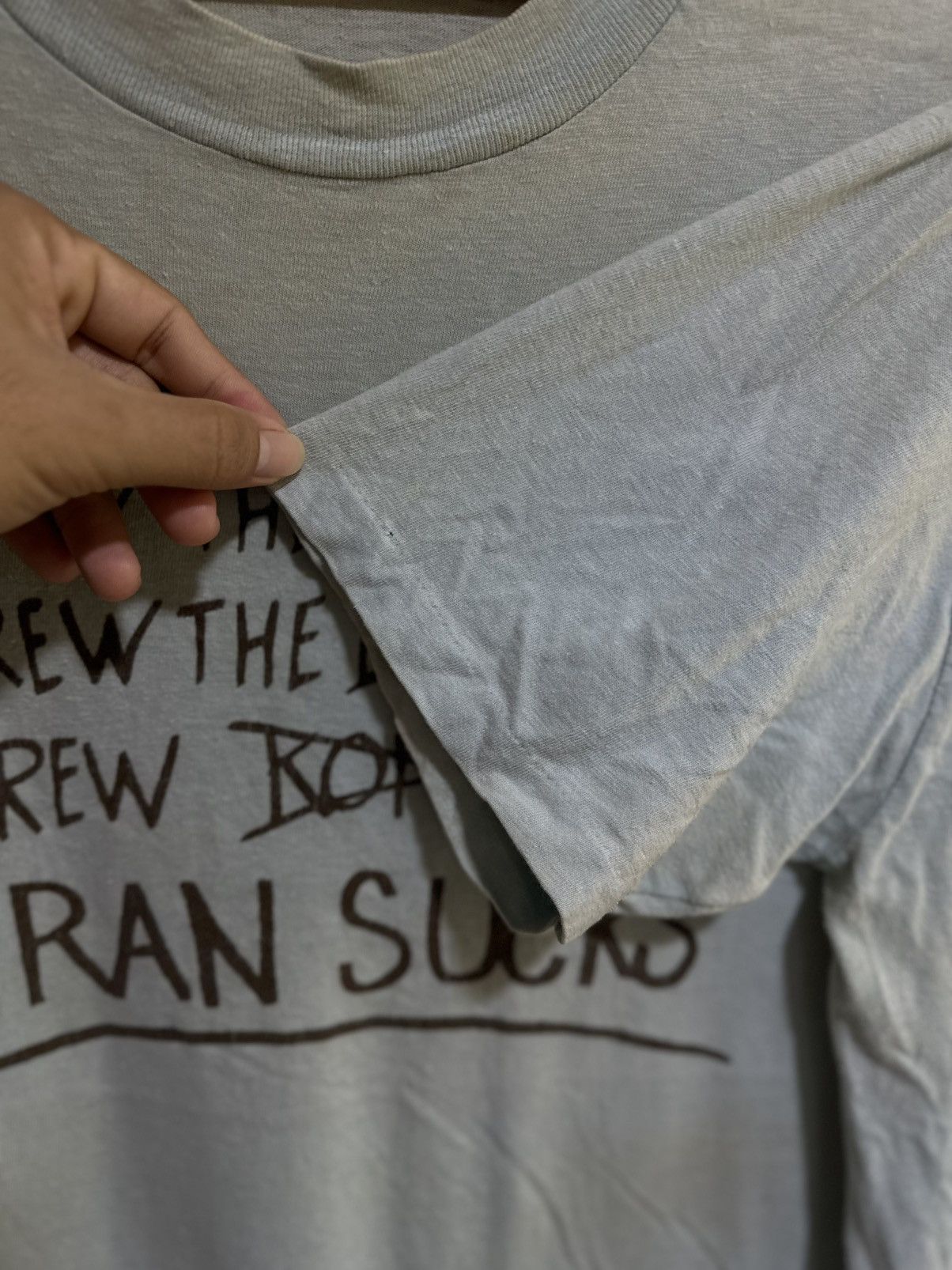 Vintage Thrashed Vintage 80s Screw The Iran Suck Stedman Sun Faded Size US XL / EU 56 / 4 - 3 Thumbnail