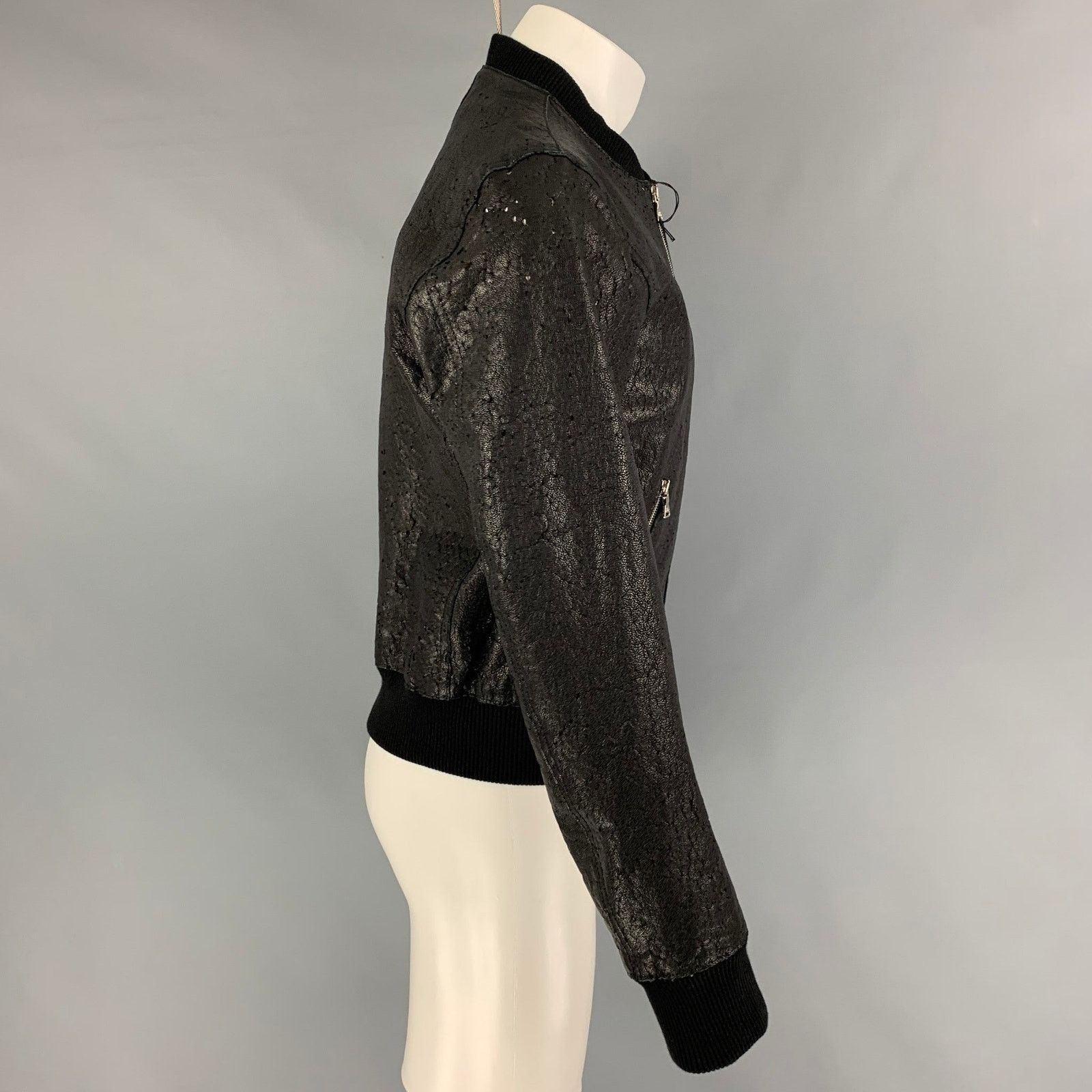 Neil Barrett NEIL BARRETT Size L Black Distressed Leather Bomber Jacket Size US L / EU 52-54 / 3 - 3 Thumbnail