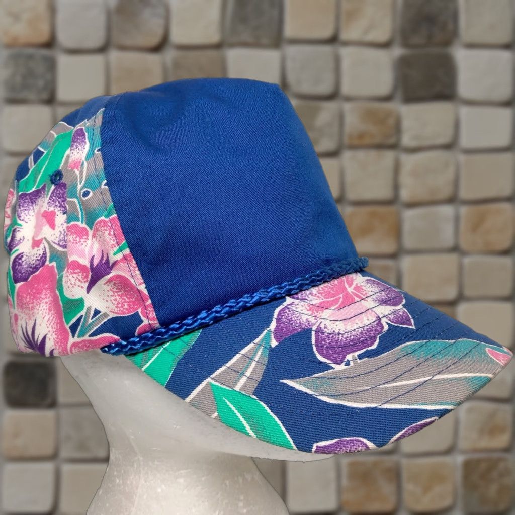 ALOHAS VINTAGE Nissin Cap Hat Canvas Snapback Beach Tropical Flowers Aloha Hawaiian Blue One Size Men Hat Size ONE SIZE - 1 Thumbnail