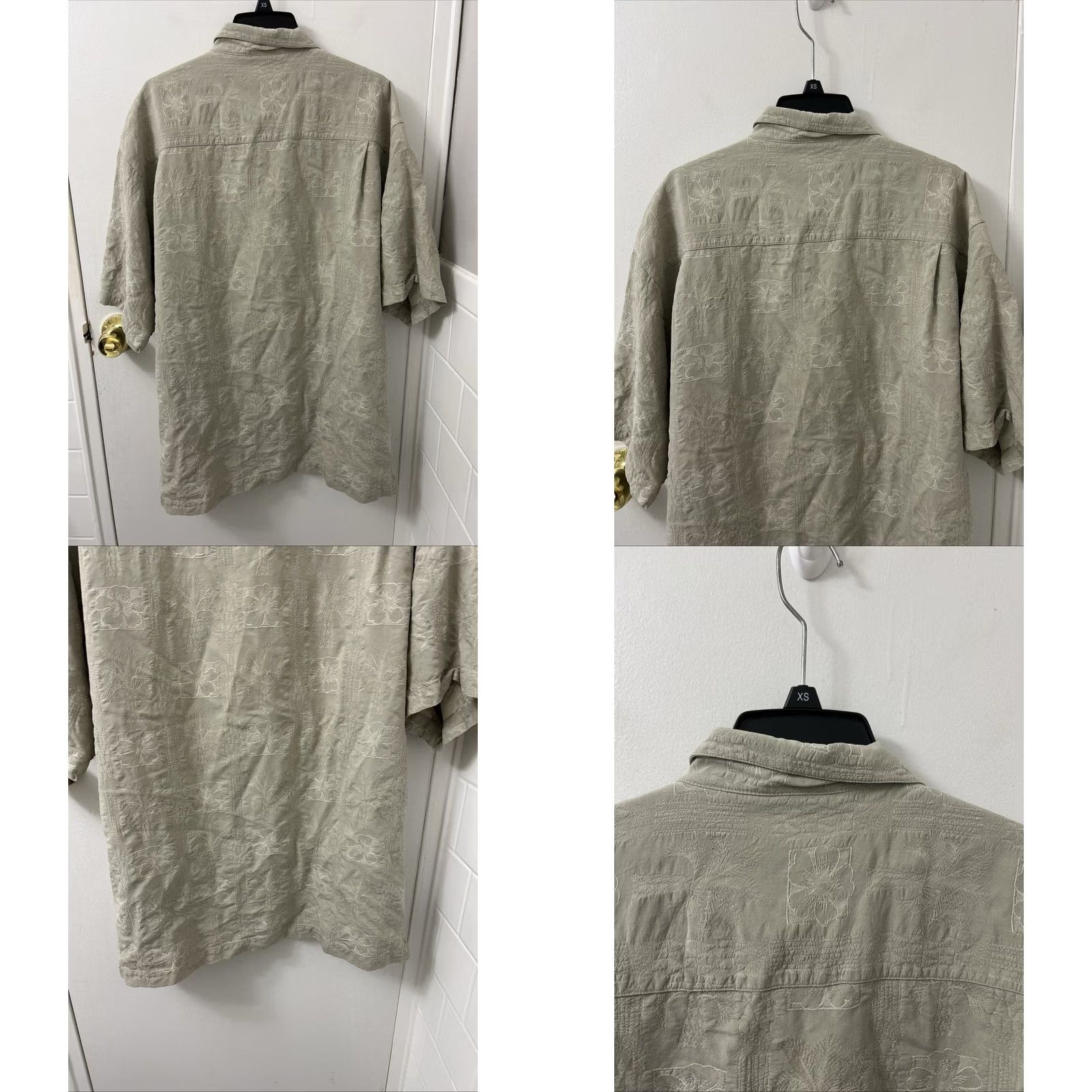 Tommy Bahama VINTAGE Tommy Bahama Shirt Mens M Beige 100% Silk Floral Print Button-Down S/S Collar-Down Pocket Breathing Beach Classic Filigree Size US M / EU 48-50 / 2 - 8 Thumbnail