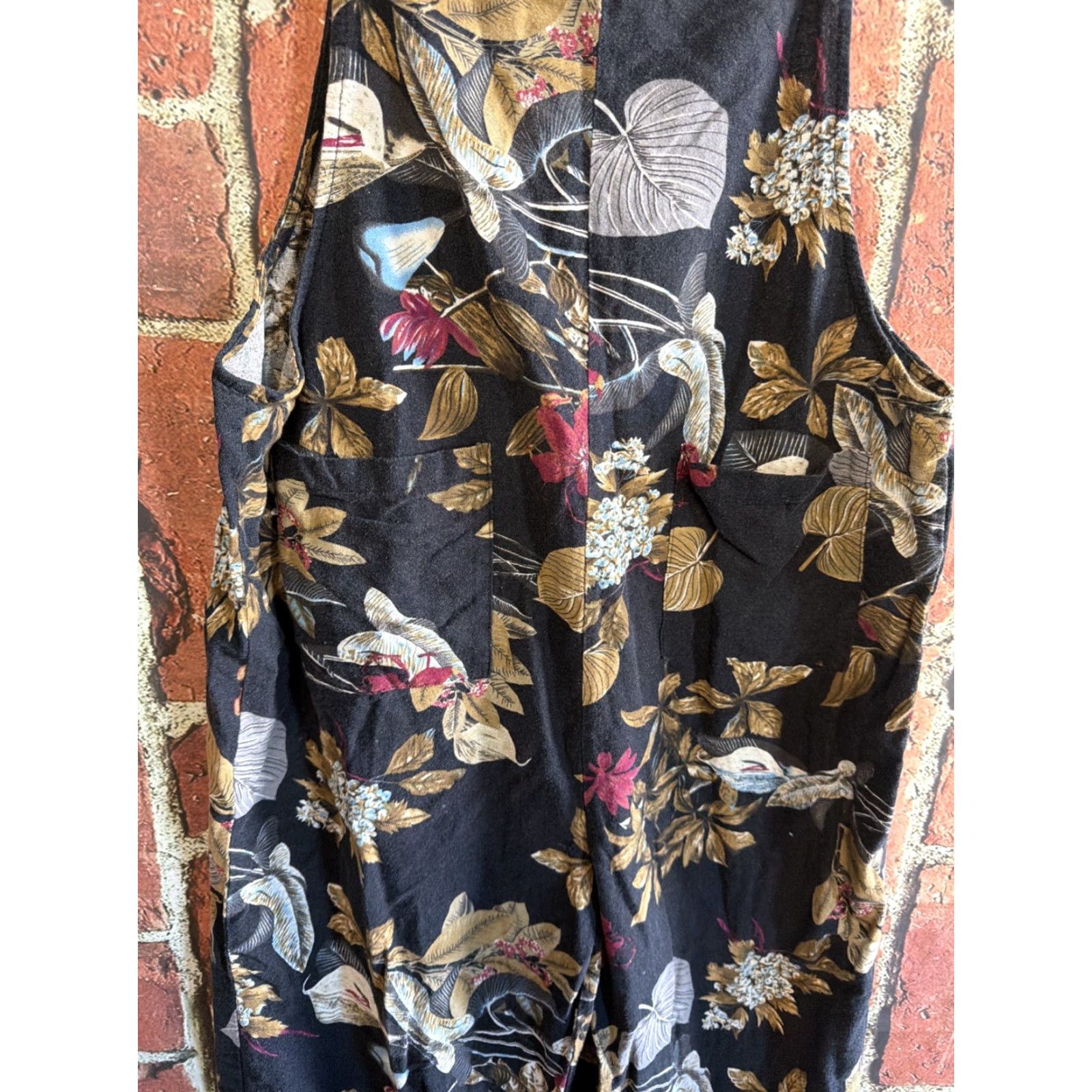 Vintage Emery Rose Womens Jumpsuit Linen Blend XL Floral Blue Pockets Size 40" / US 18 - 2 Thumbnail