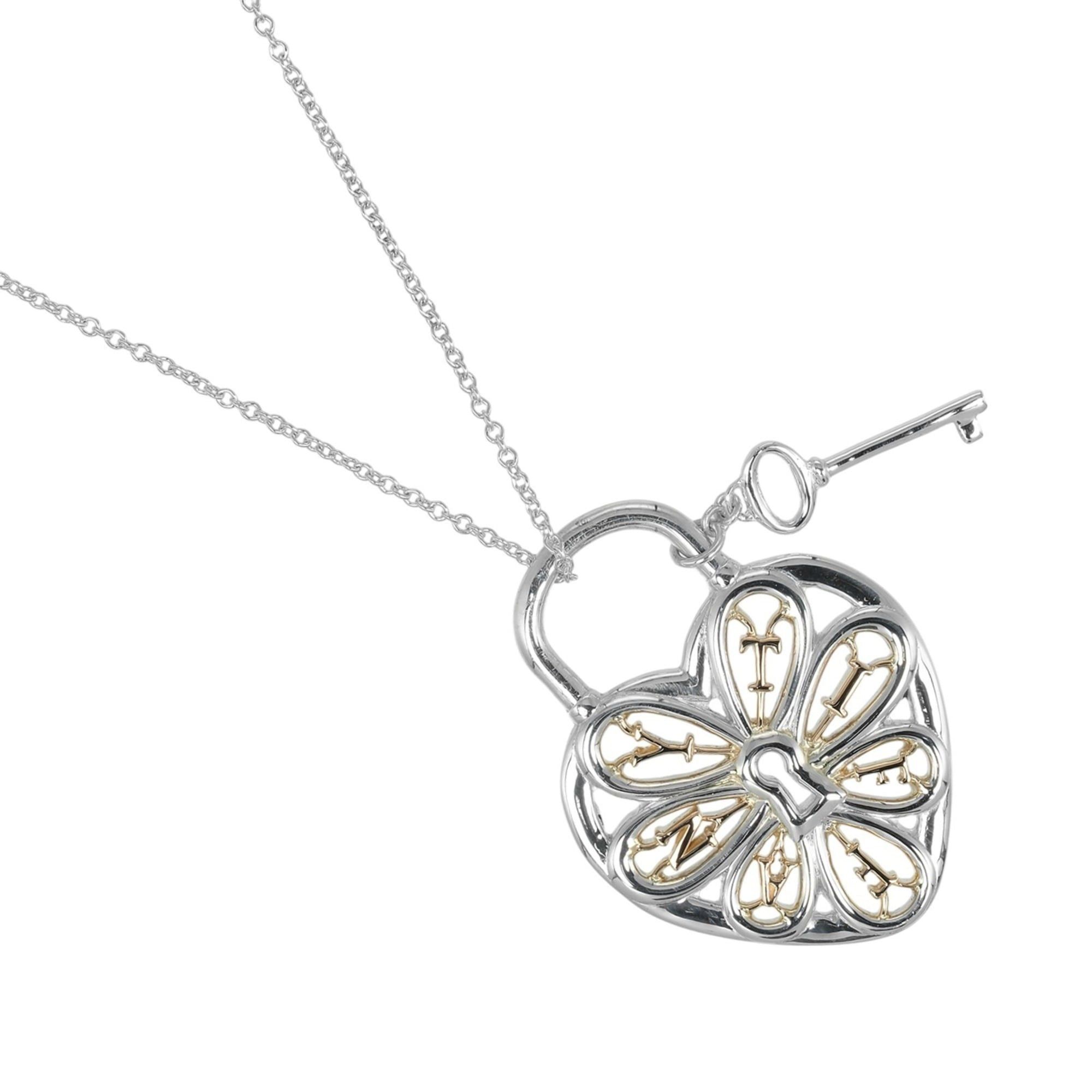 Tiffany necklace filigree heart key silver 925 18KPG pink gold approx. 7.8g TIFFANY & Co.
