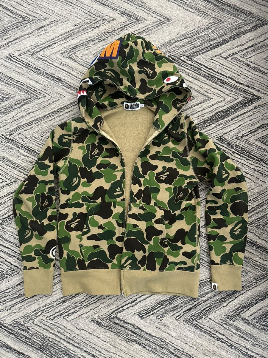 image of Bape Abc Camo Shark Full Zip Hoodie in Green, Men's (Size Small)