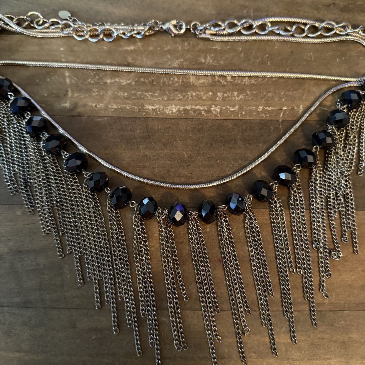 Other Gold tone multi strand black faceted bead fringe necklace Size ONE SIZE - 2 Thumbnail