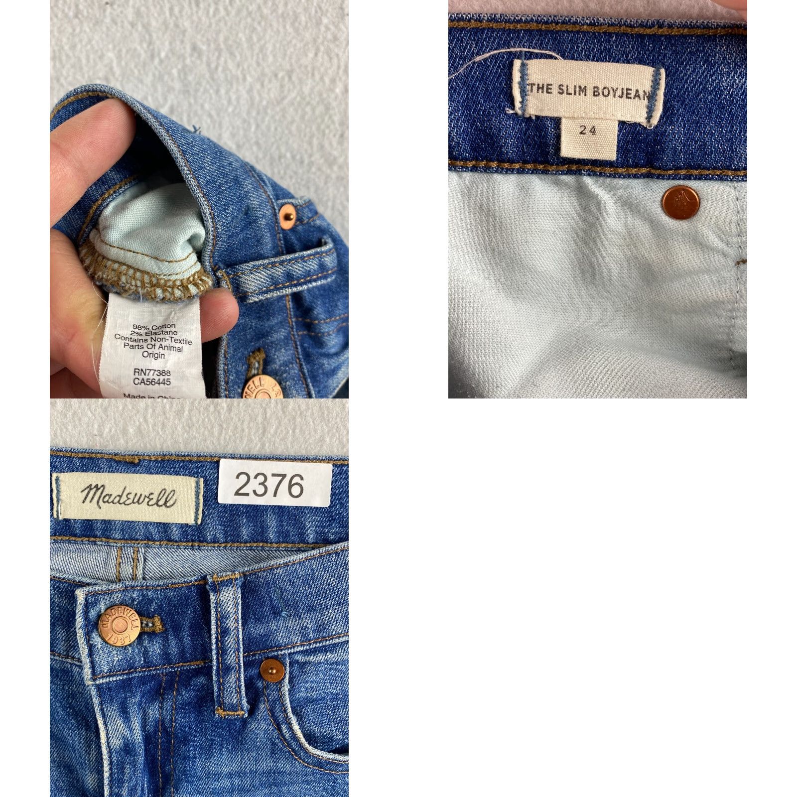 Madewell Madewell Jeans Womens 24 Blue The Slim Boyjean Stretch Distressed Denim 28 x 25 Size 42" / US 20 - 11 Thumbnail