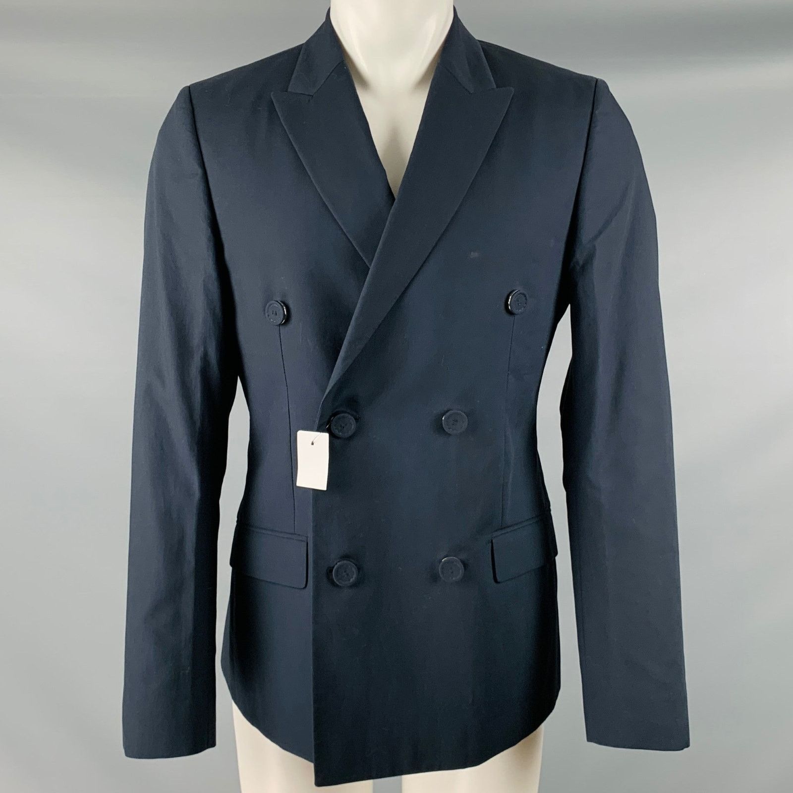 Calvin Klein Size 38 Navy Cotton Double Breasted Sport Coat Size 38R - 1 Thumbnail