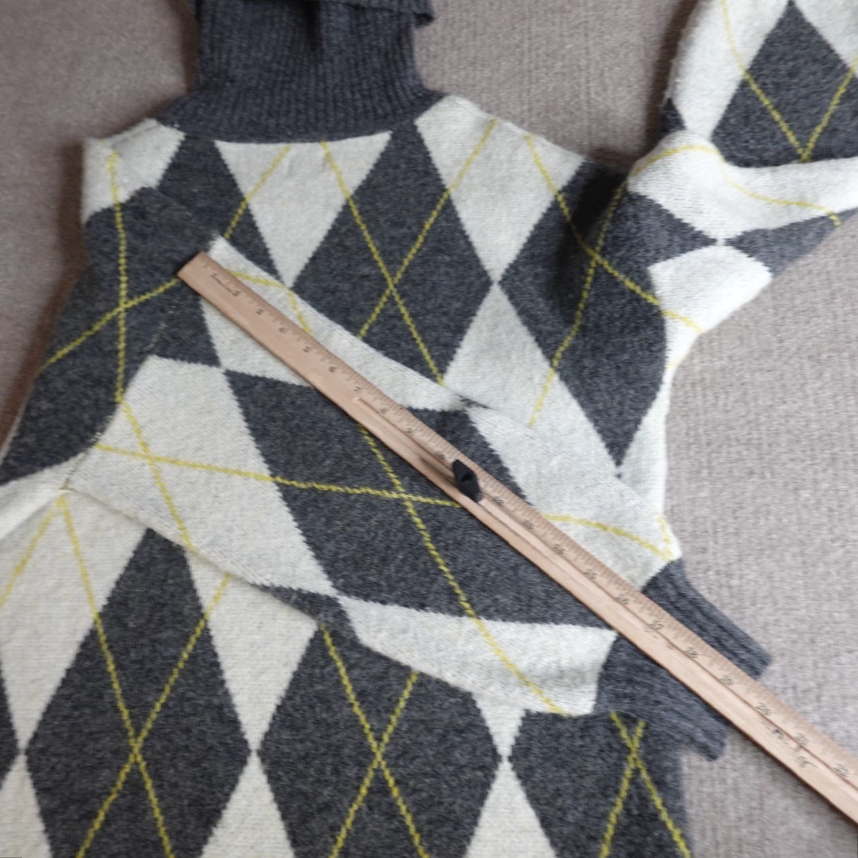 H&M VINTAGE H&M Sweater Women Argyle Turtleneck Oversized Gray S Small Pullover Knitt Knit Long Sleeve Size S / US 4 / IT 40 - 5 Thumbnail