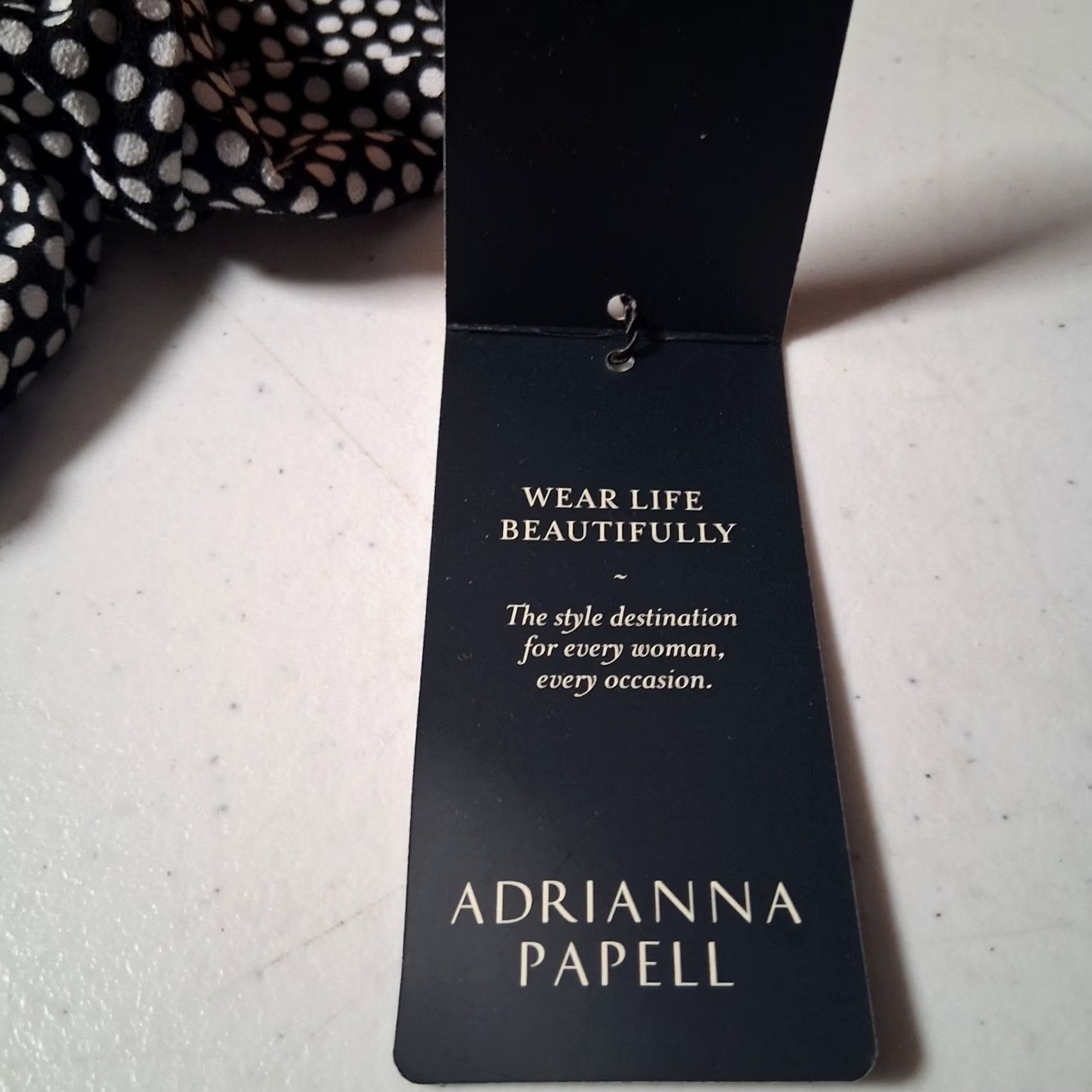Adrianna Papell Adrianna Papell Blouse L Black Polka Dot Tie Neck Stretch Long Sleeve Woman Regular Size XS? (Note: This line contains non-original info.) Size L / US 10 / IT 46 - 6 Thumbnail