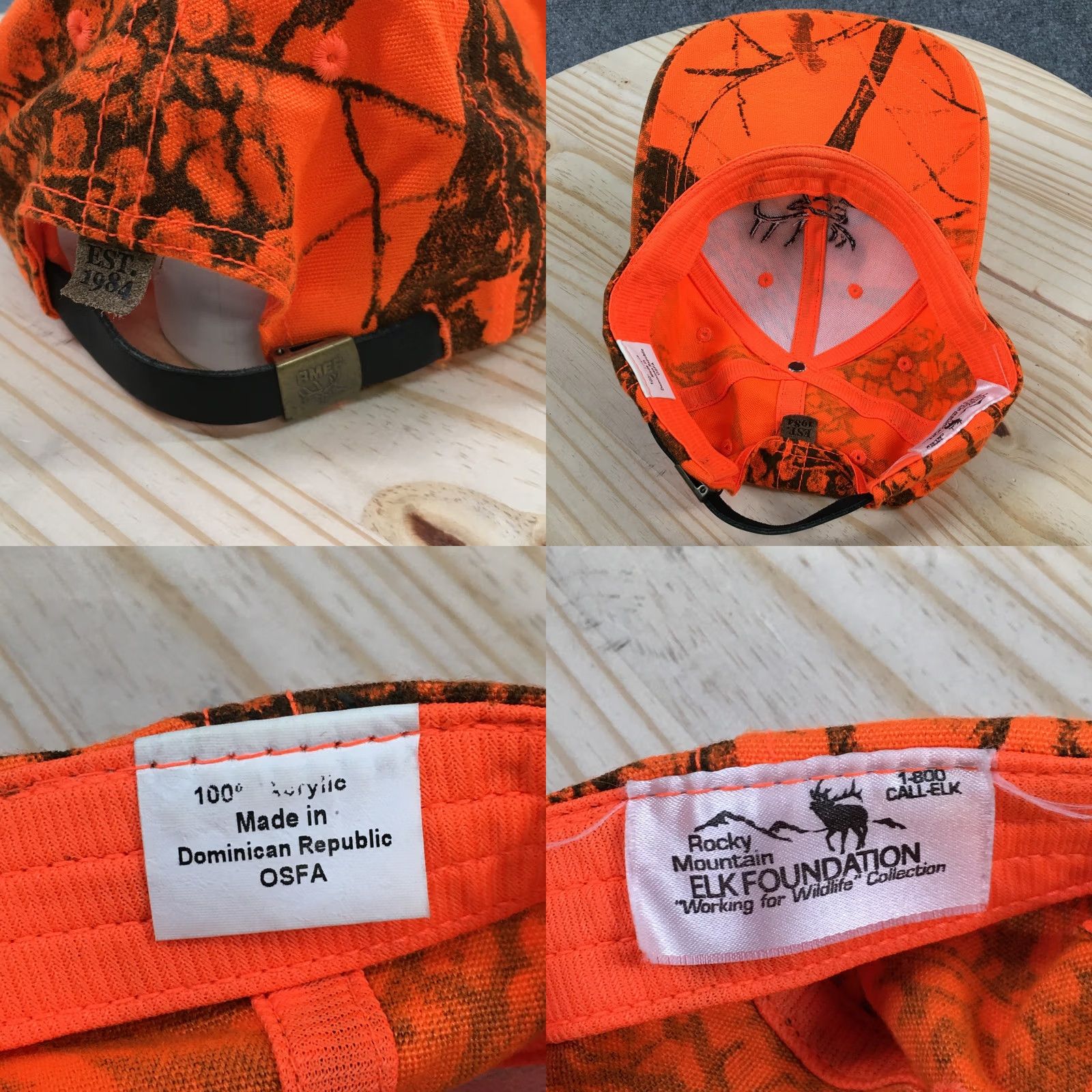 Vintage Rocky Mountain Elk Foundation Unisex Baseball Cap, Orange Adjustable Brim - One Size Size ONE SIZE - 8 Thumbnail
