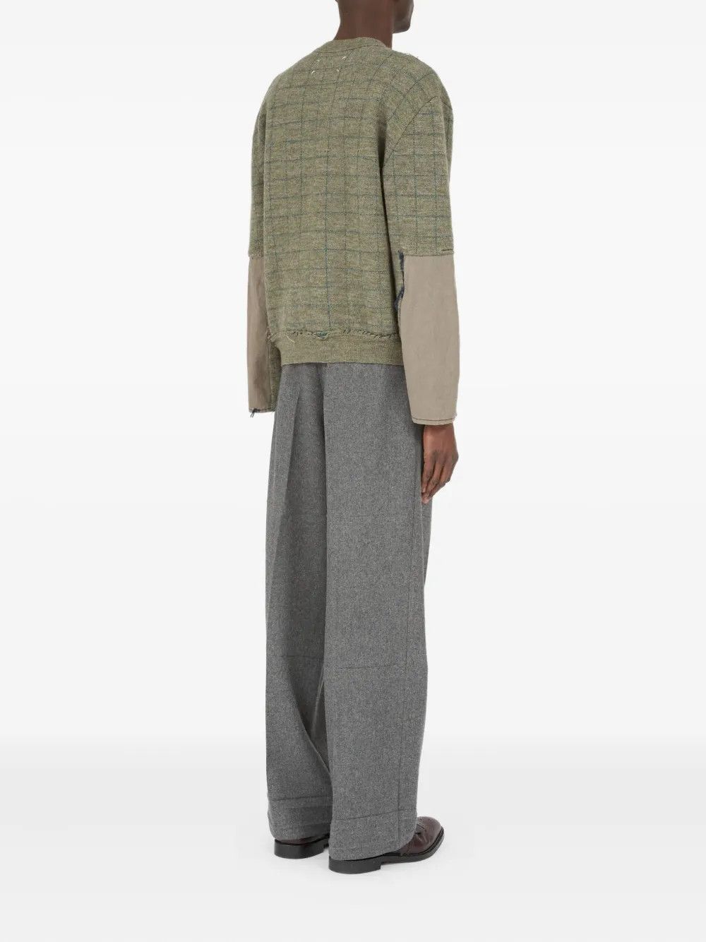 Maison Margiela o1w1db10526 V-neck Grid-pattern Wool Sweater in Olive Green Size US L / EU 52-54 / 3 - 5 Thumbnail