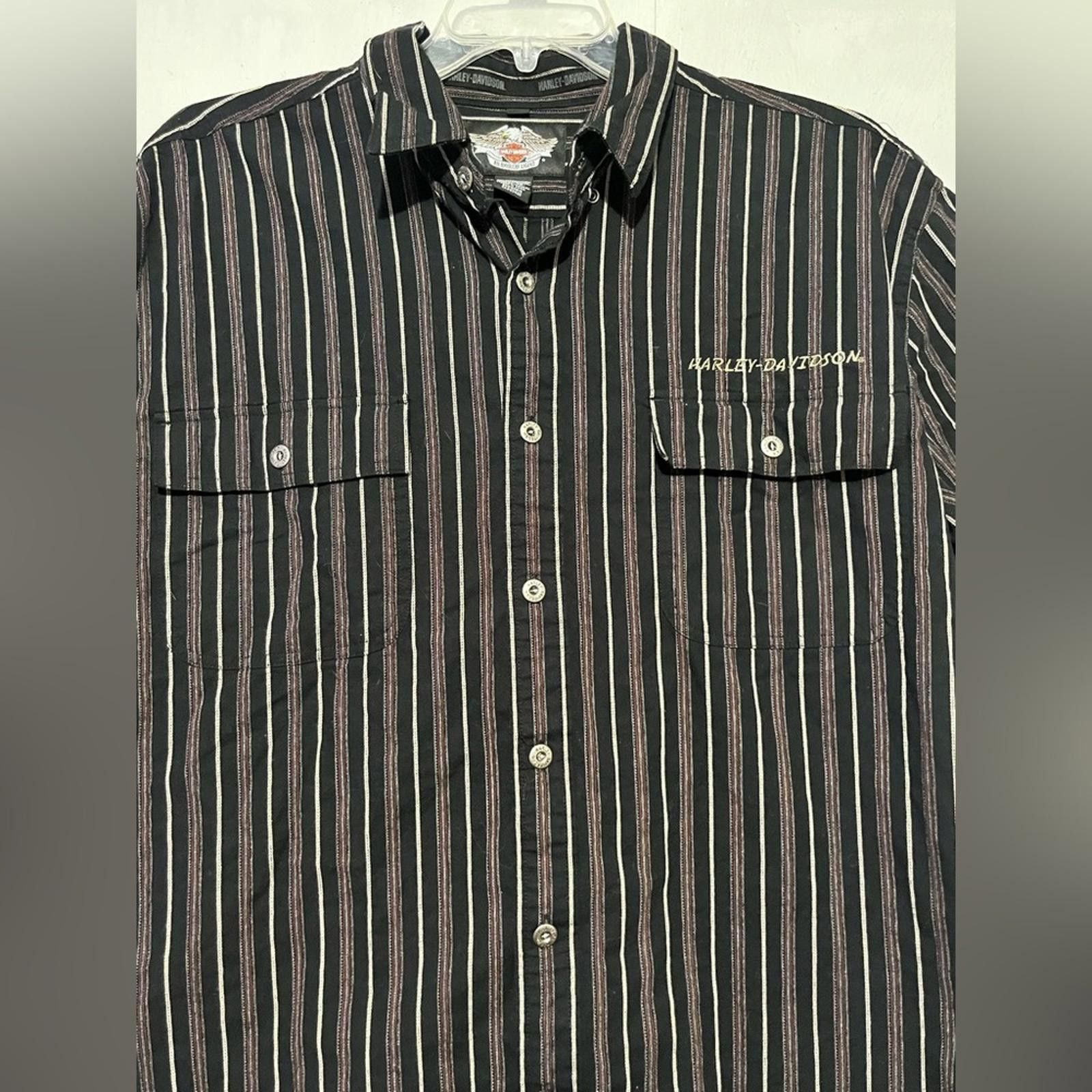 Harley Davidson Harley Davidson Mens Black Striped Button Up Shirt Size XL Size US XL / EU 56 / 4 - 2 Thumbnail