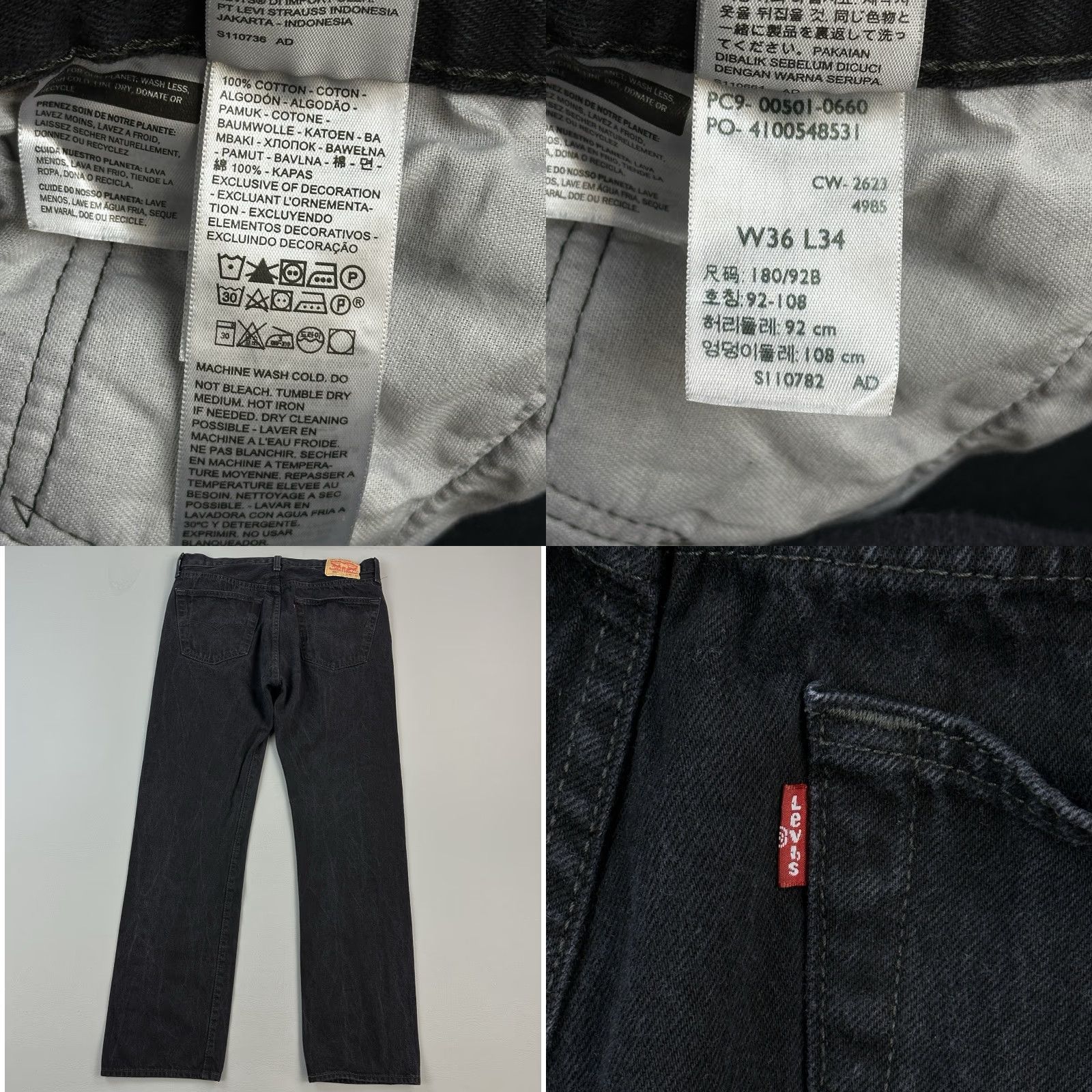 Levi's VINTAGE Levi's 501 Jeans Mens 36x34 36x32 Black Denim Straight Button Fly Casual Jeans Mens jeans Vintage 501 Cowboy Logo Retro USA Mens Size US 36 / EU 52 - 8 Thumbnail