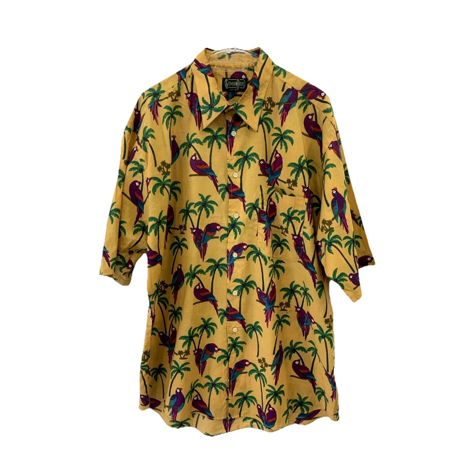 Vintage VINTAGE Gitman Bros Hawaiian Shirt Parrot Palm Tree Print Short Sleeve Sz L Mens Yellow Print 90s Theme Size US L / EU 52-54 / 3 - 2 Thumbnail