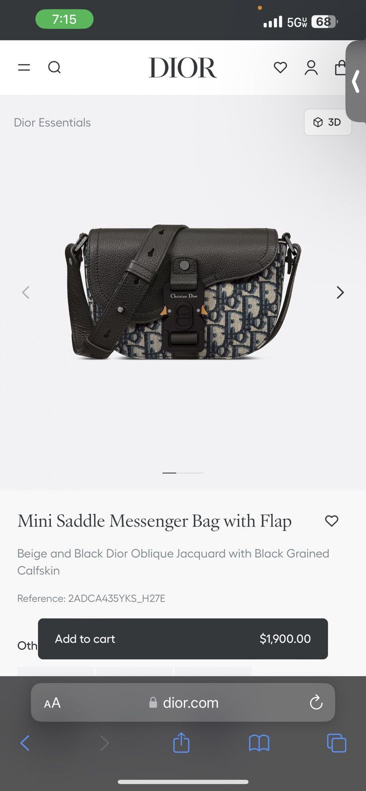 Dior Mini Saddle Messenger Bag with Flap Size ONE SIZE - 6 Thumbnail