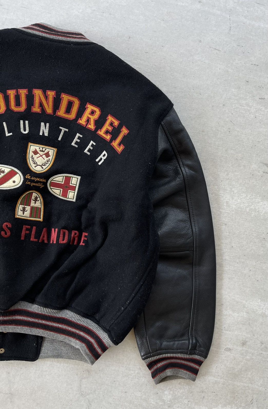 Japanese Brand 🔥VINTAGE 90'S FLANDRE LEATHER SLEEVE VARSITY JACKET Size US L / EU 52-54 / 3 - 10 Thumbnail