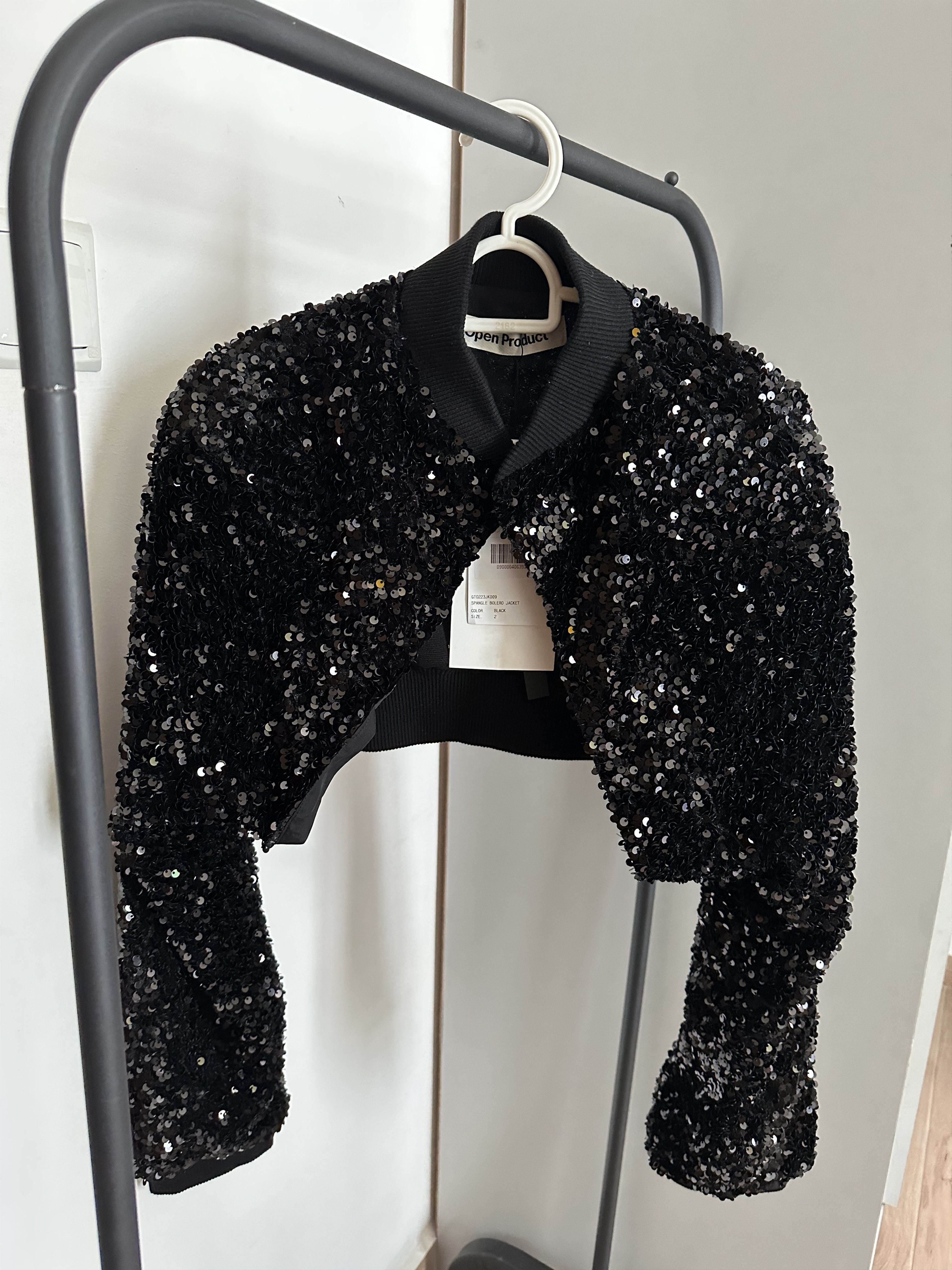 Black Spangle Sequinned bolero-style jacket