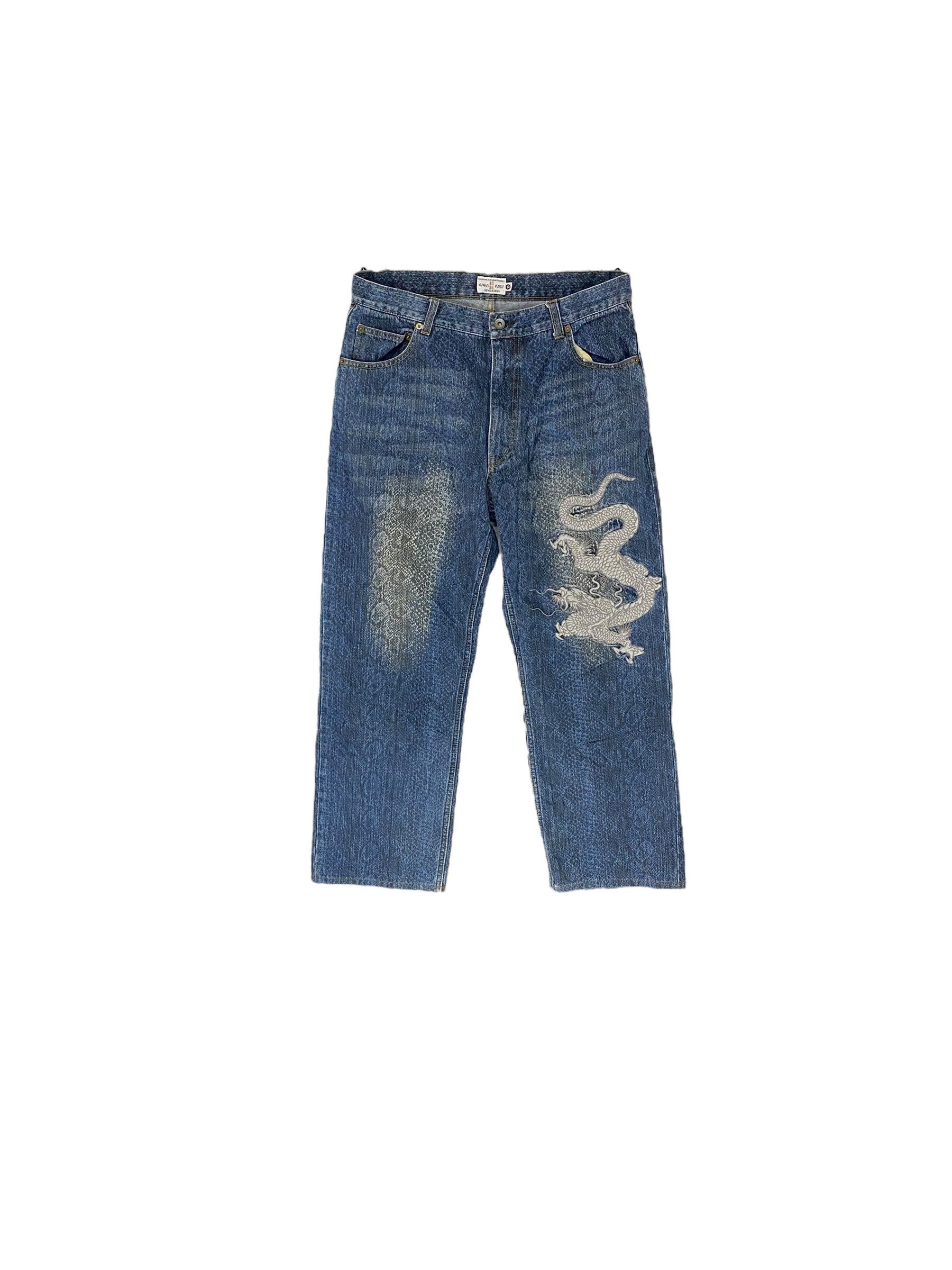 Japanese Brand Karakuri snake pattern embroidered dragon multipocket jeans Size US 35 - 2 Thumbnail