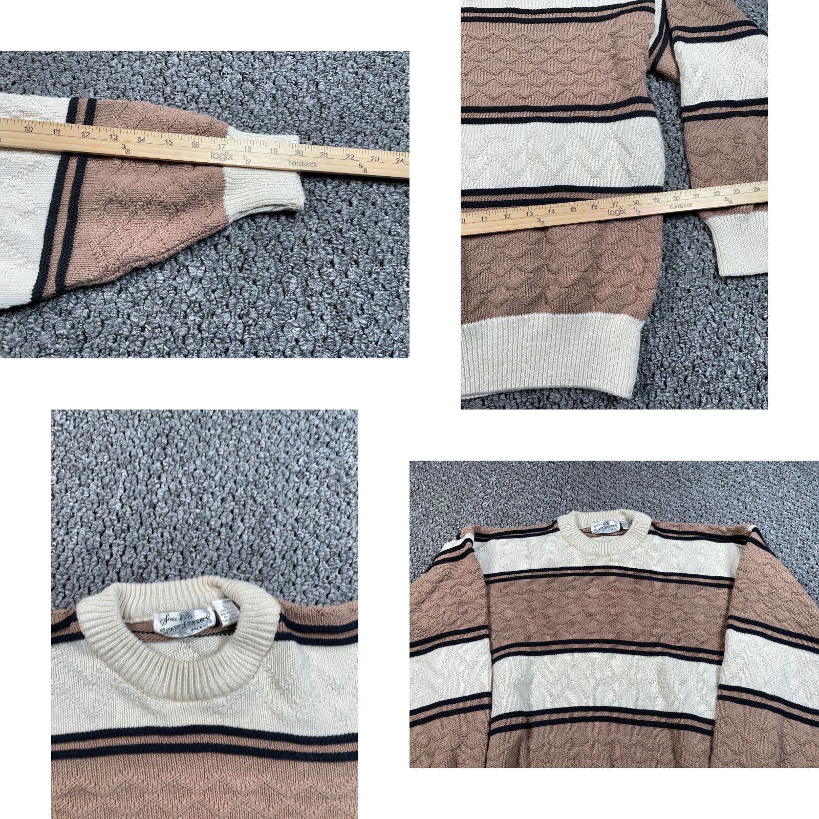 Sears VINTAGE Sears 80s Striped Sweater Adult Large Beige Brown Chunky-Knit Preppy Mens Size US L / EU 52-54 / 3 - 8 Thumbnail
