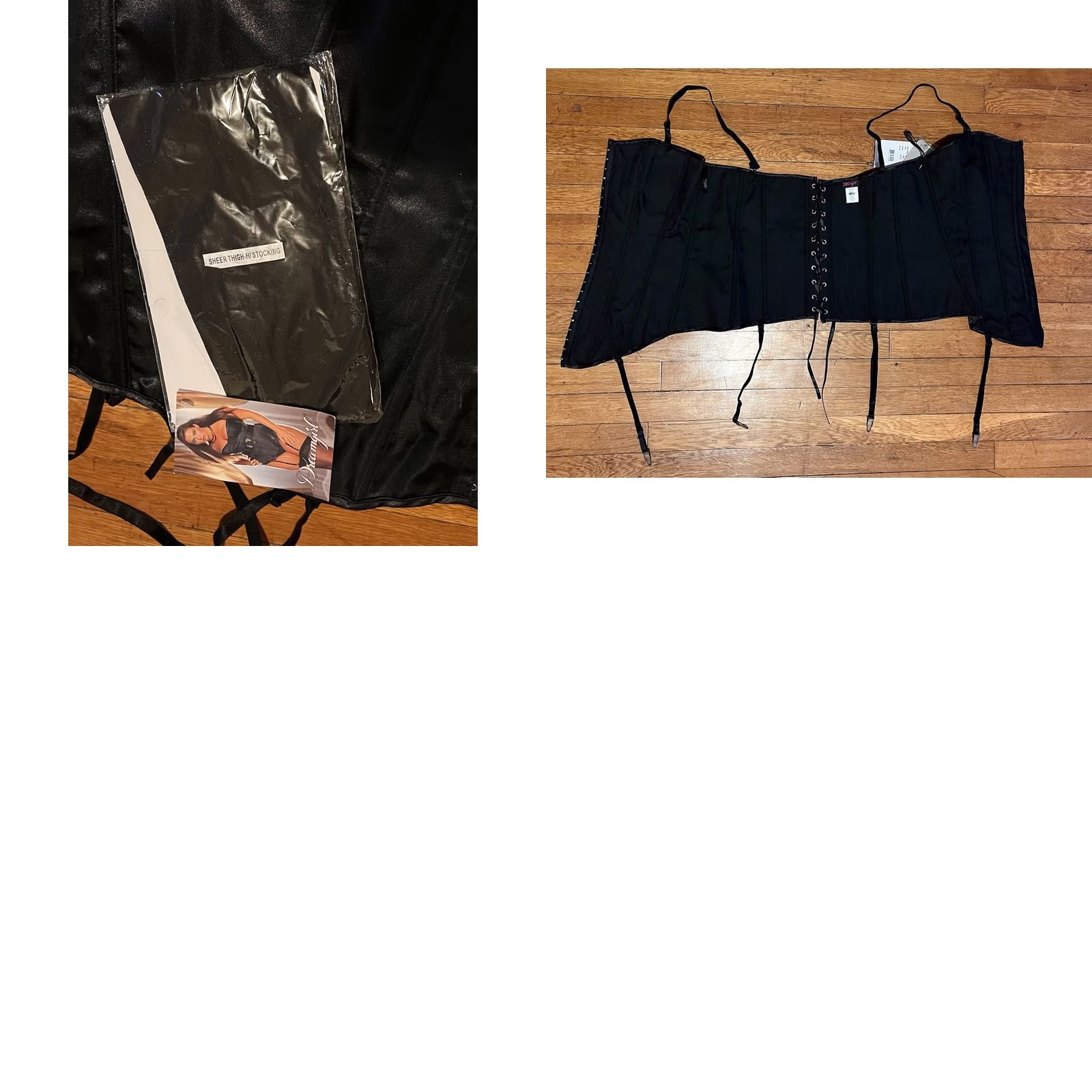 Vintage Dreamgirl Corset Women’s 42 Black Satin Thigh High Stockings Size M / US 6-8 / IT 42-44 - 8 Thumbnail