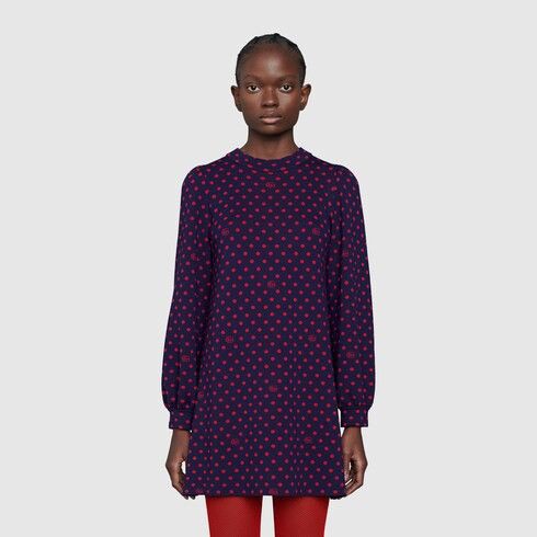Gucci GUCCI POLKA DOT AND DOUBLE G WOOL DRESS IN BLUE Size M / US 6-8 / IT 42-44 - 1 Thumbnail