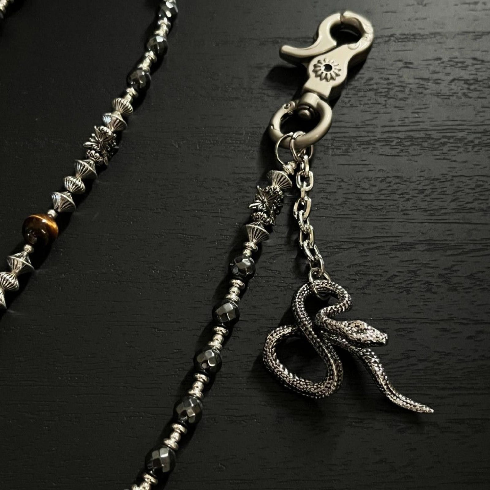 Jewelry Silver Beaded Chain Wallet Accessory with Snake Charm Size ONE SIZE - 4 Thumbnail