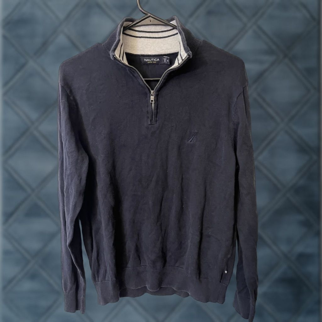 Nautica Nautica Sweater Pullover 1/4 Zip Navy Blue Mens M Blue Logo Knit Long Sleeve Collared Regular Modern American Golf Size US M / EU 48-50 / 2 - 1 Thumbnail