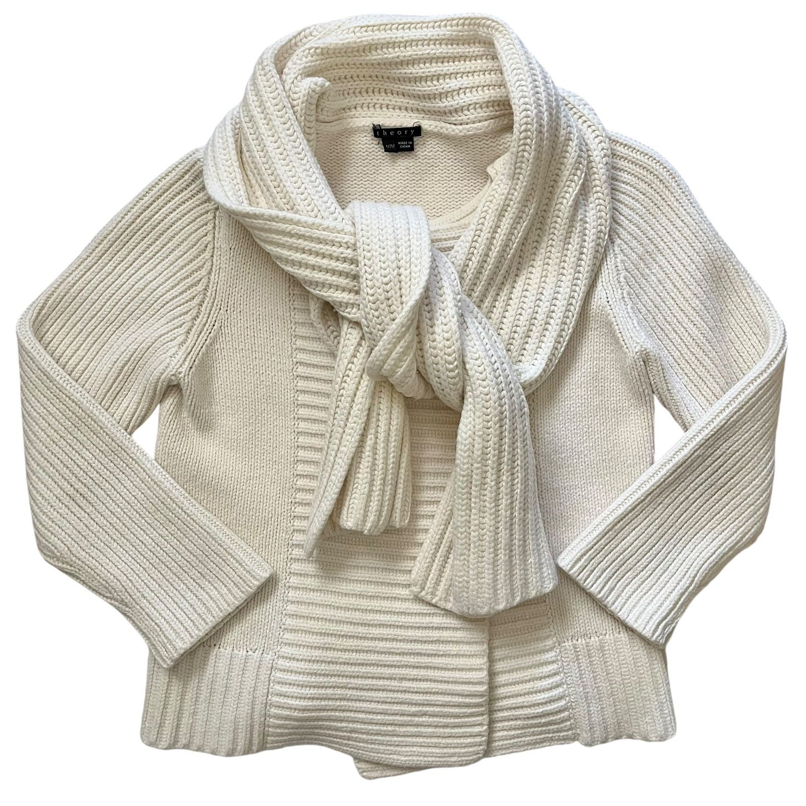 Theory Theory Ivory White Carolyn Cardigan Sweater & Attached Scarf Size M / US 6-8 / IT 42-44 - 2 Thumbnail