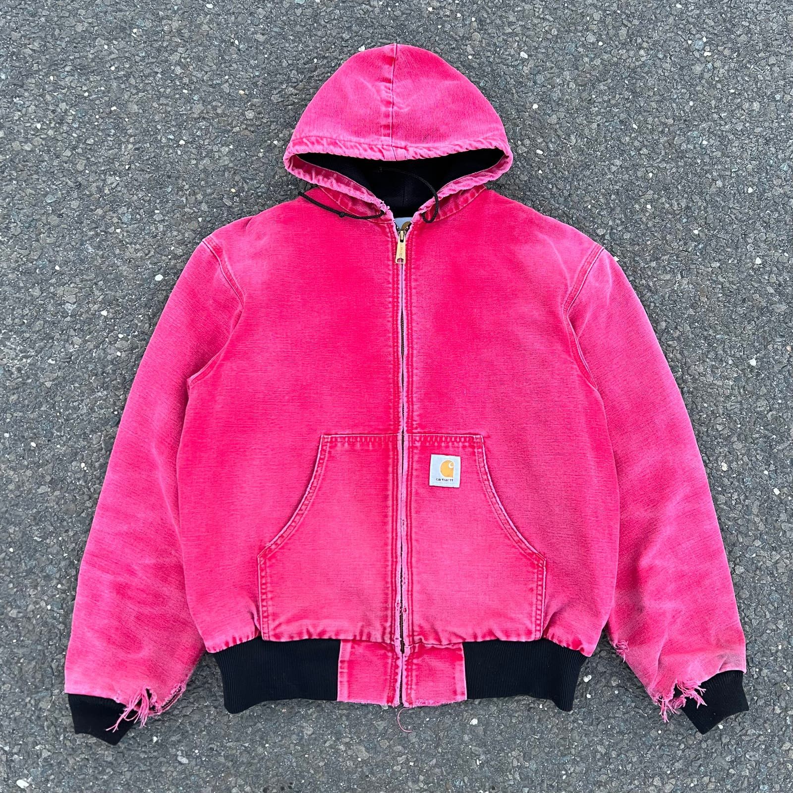 image of Crazy Faded Red Carhartt Work Wear Hooded Jacket, Men's (Size Medium)
