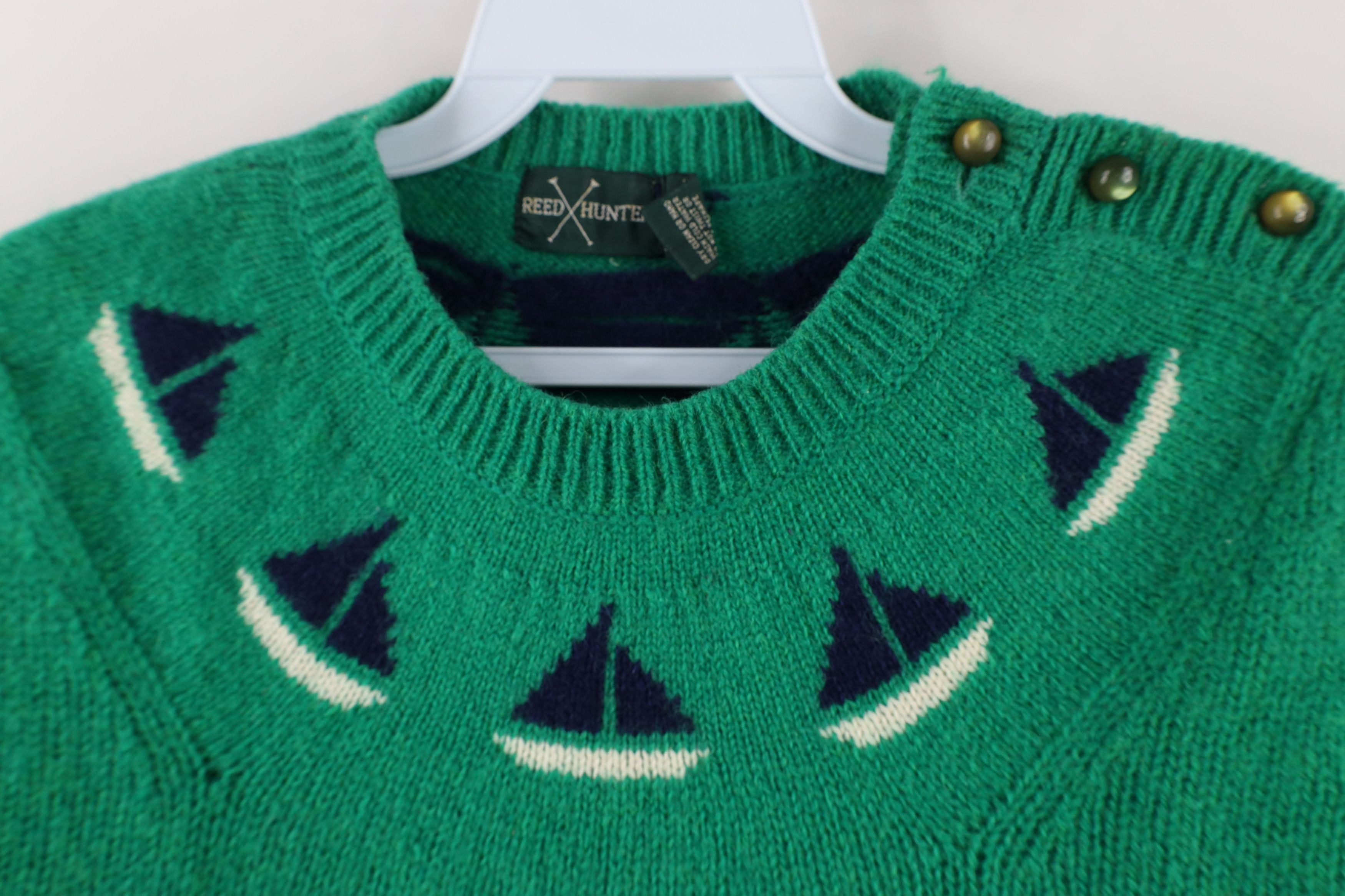 Vintage Vintage 70s Streetwear Knit Sailing Sailboat Sweater Green Size L / US 10 / IT 46 - 5 Thumbnail