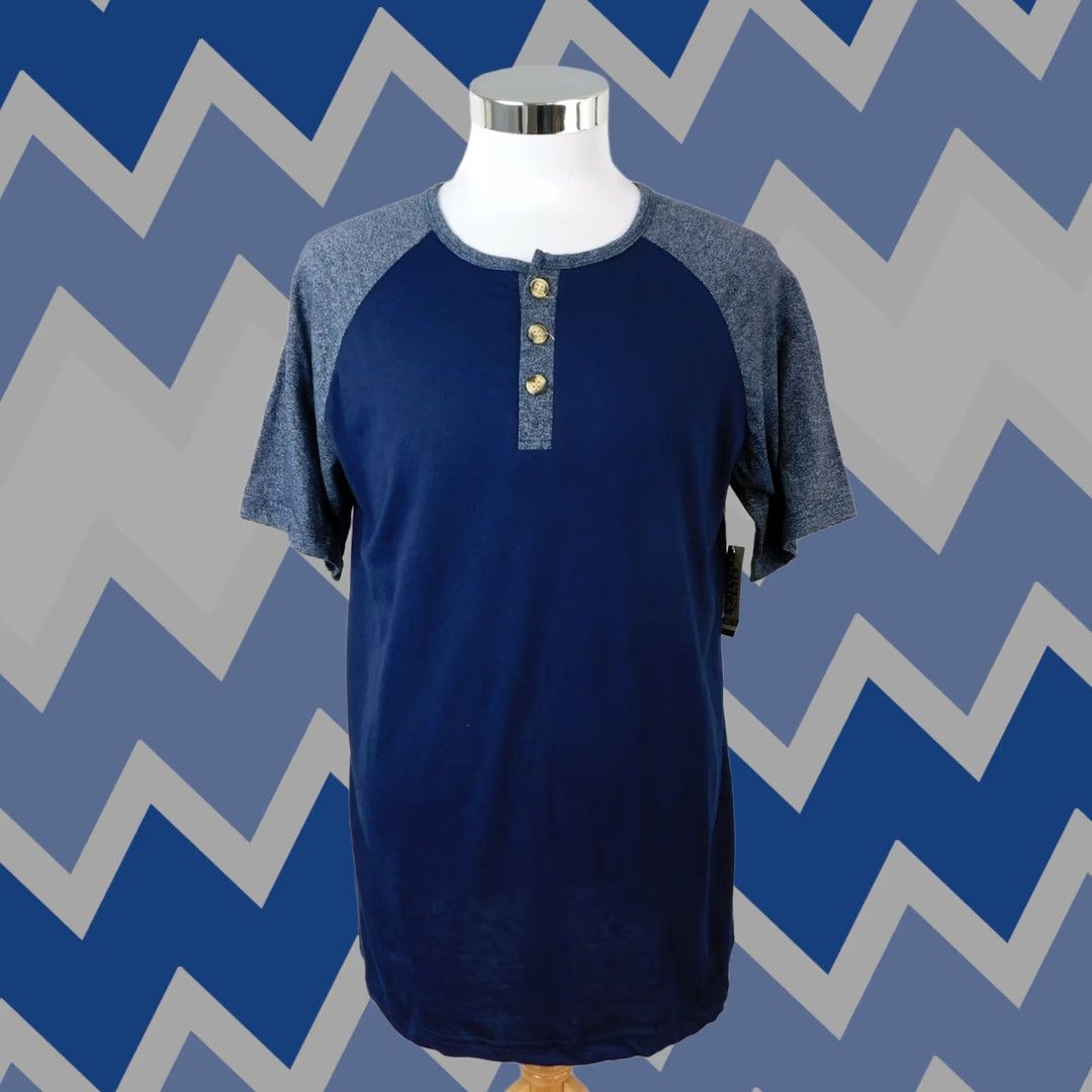 Vintage Open Trails Men’s Short Sleeve Henley T-Shirt Navy L Blue Cotton Blend, Open Size US L / EU 52-54 / 3 - 1 Thumbnail
