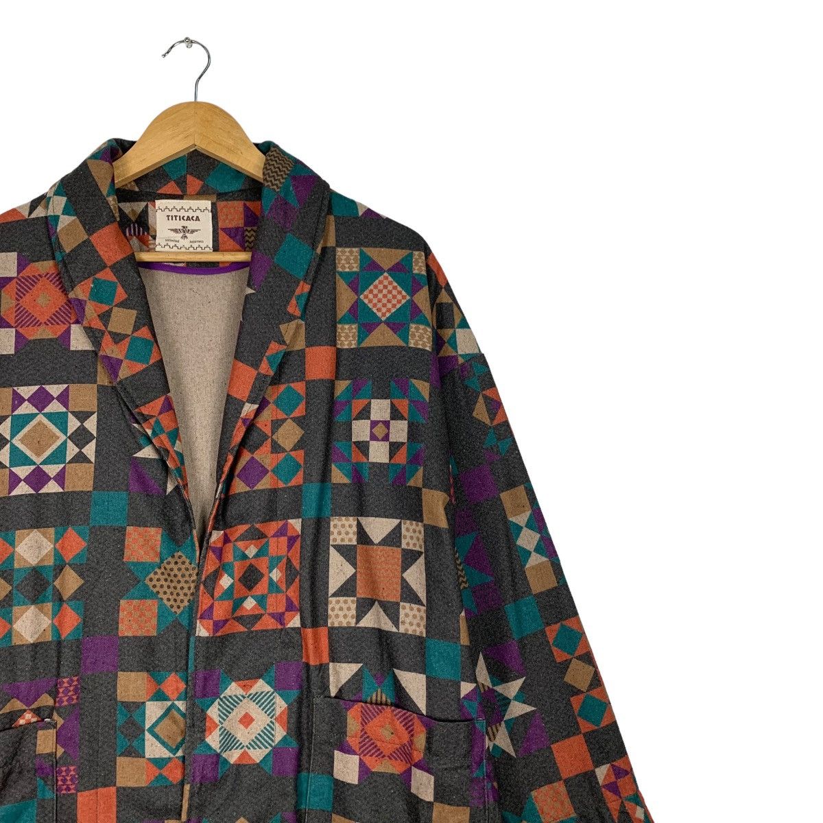 Japanese Brand Vintage TITICACA Motif Design Robe / Long Coat #1129-C52 Size M / US 6-8 / IT 42-44 - 6 Thumbnail
