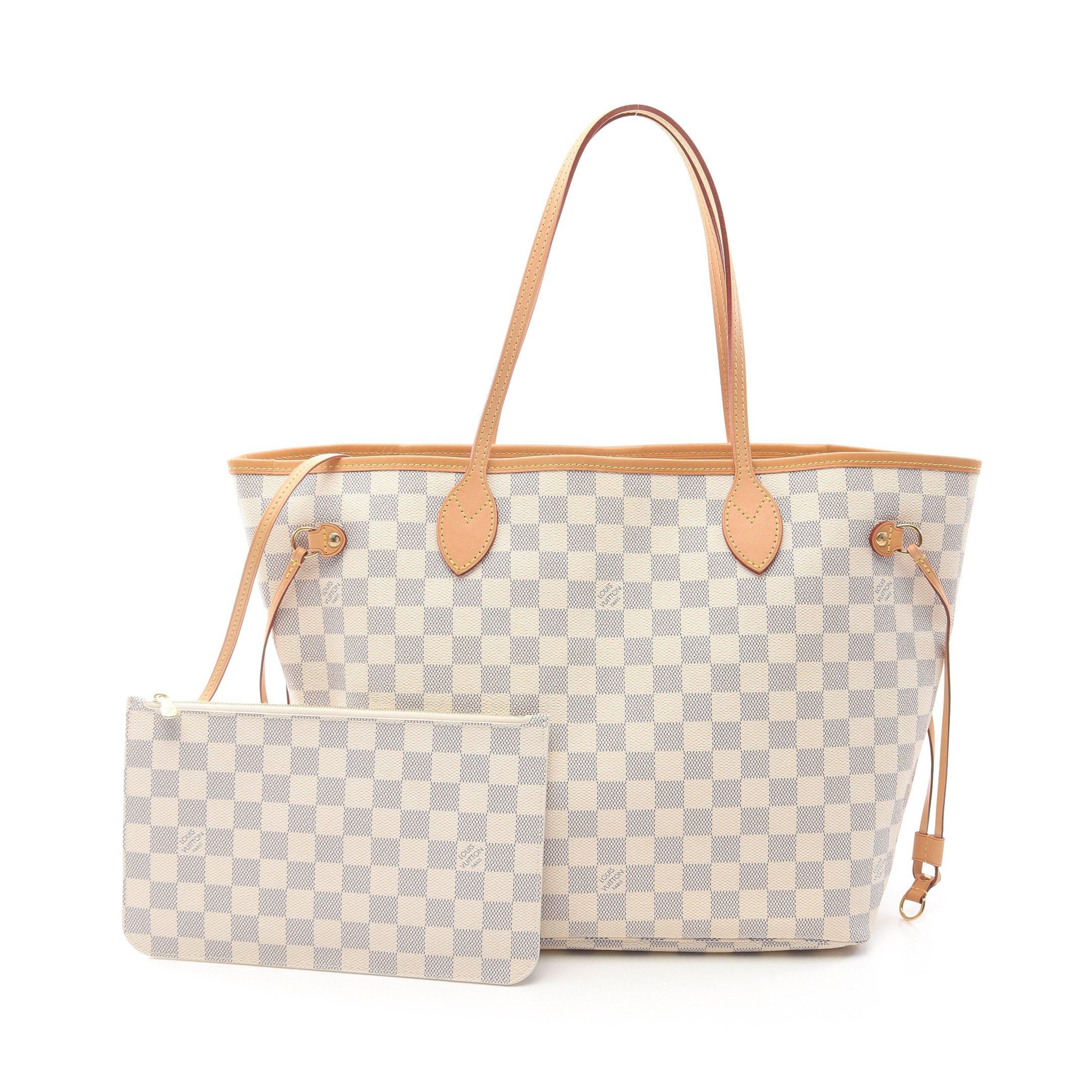 Louis Vuitton Louis Vuitton Neverfull Mm Damier Azur Shoulder Bag Tote Leather White Size ONE SIZE - 1 Thumbnail