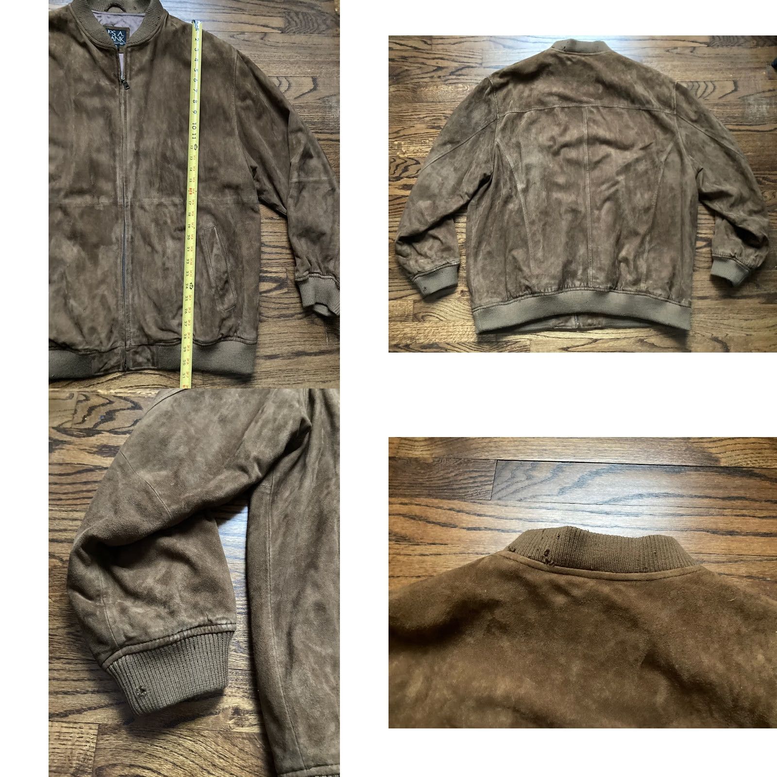 Jos. A. Bank Jos A Bank Leather Bomber Jacket Wool Trim Mens 2XL LONG Full Zip Brown Lined Jacket Size US XXL / EU 58 / 5 - 8 Thumbnail