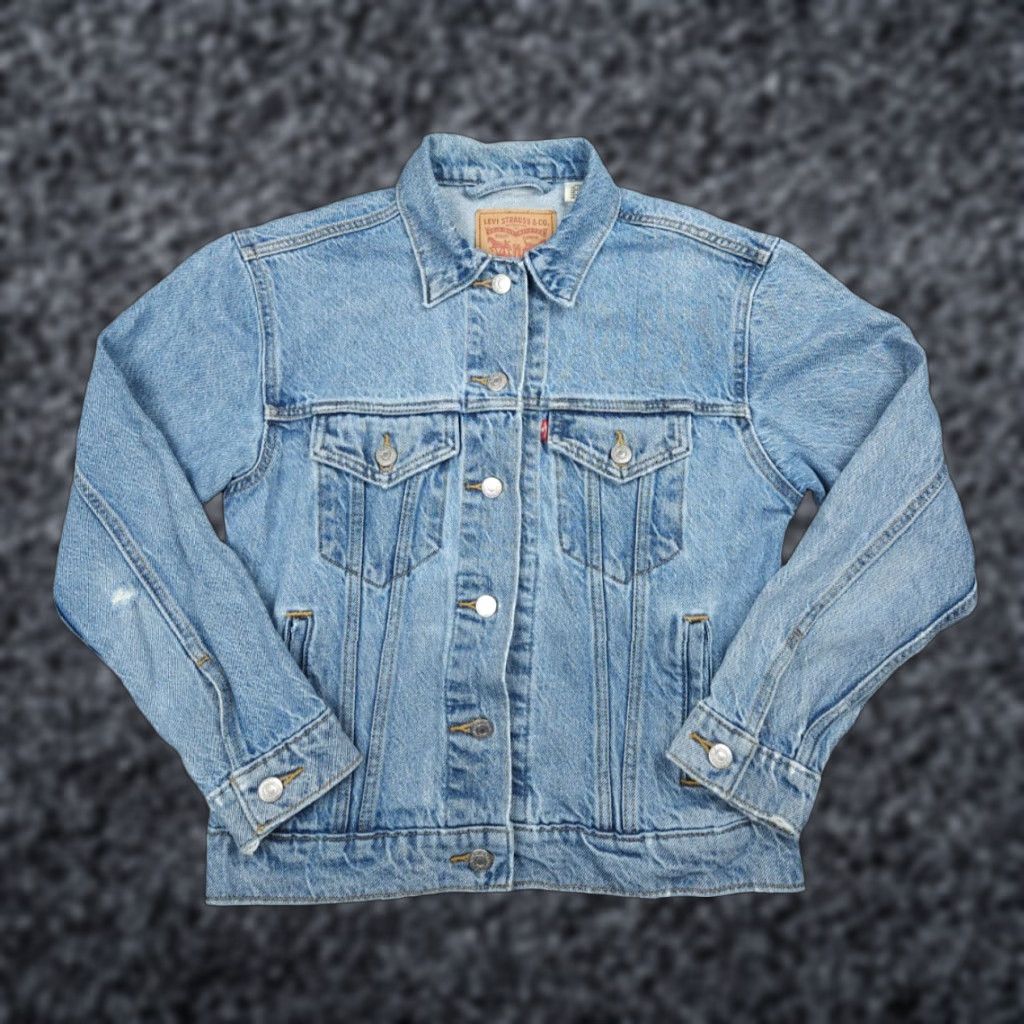 Levi's Levis Jean Jacket Women's XS Blue Denim Distressed Classic Biker 100% Cotton Size 26" / US 2 / IT 38 - 1 Thumbnail