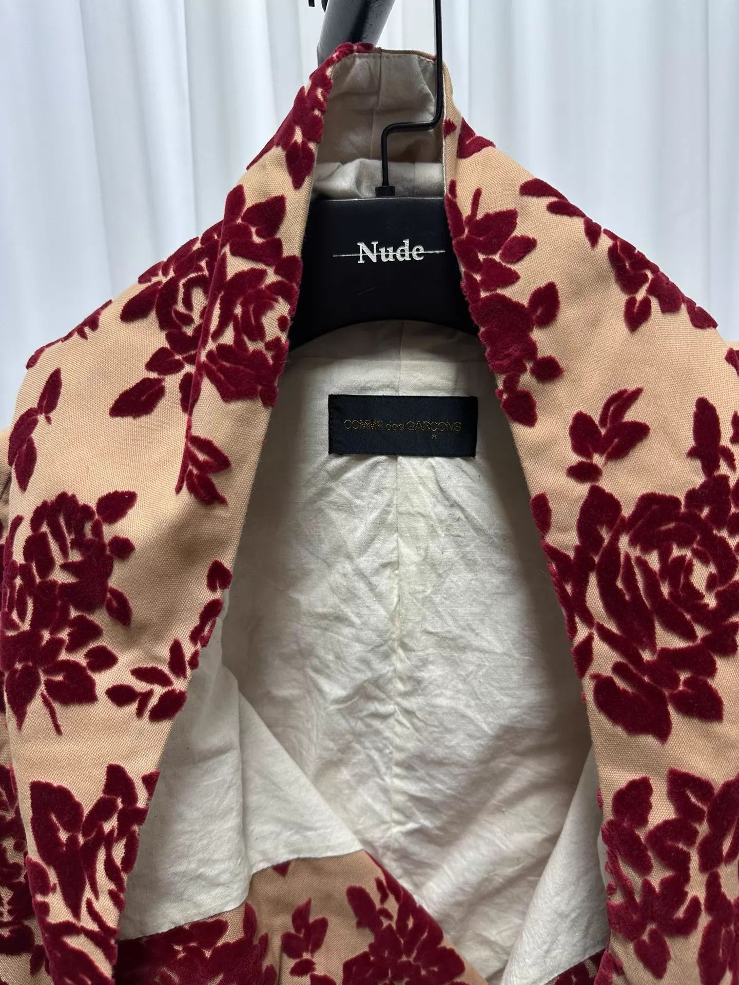 Comme des Garcons CdG 1996AW Wine Red Rose Flocked Coat Size M / US 6-8 / IT 42-44 - 4 Thumbnail