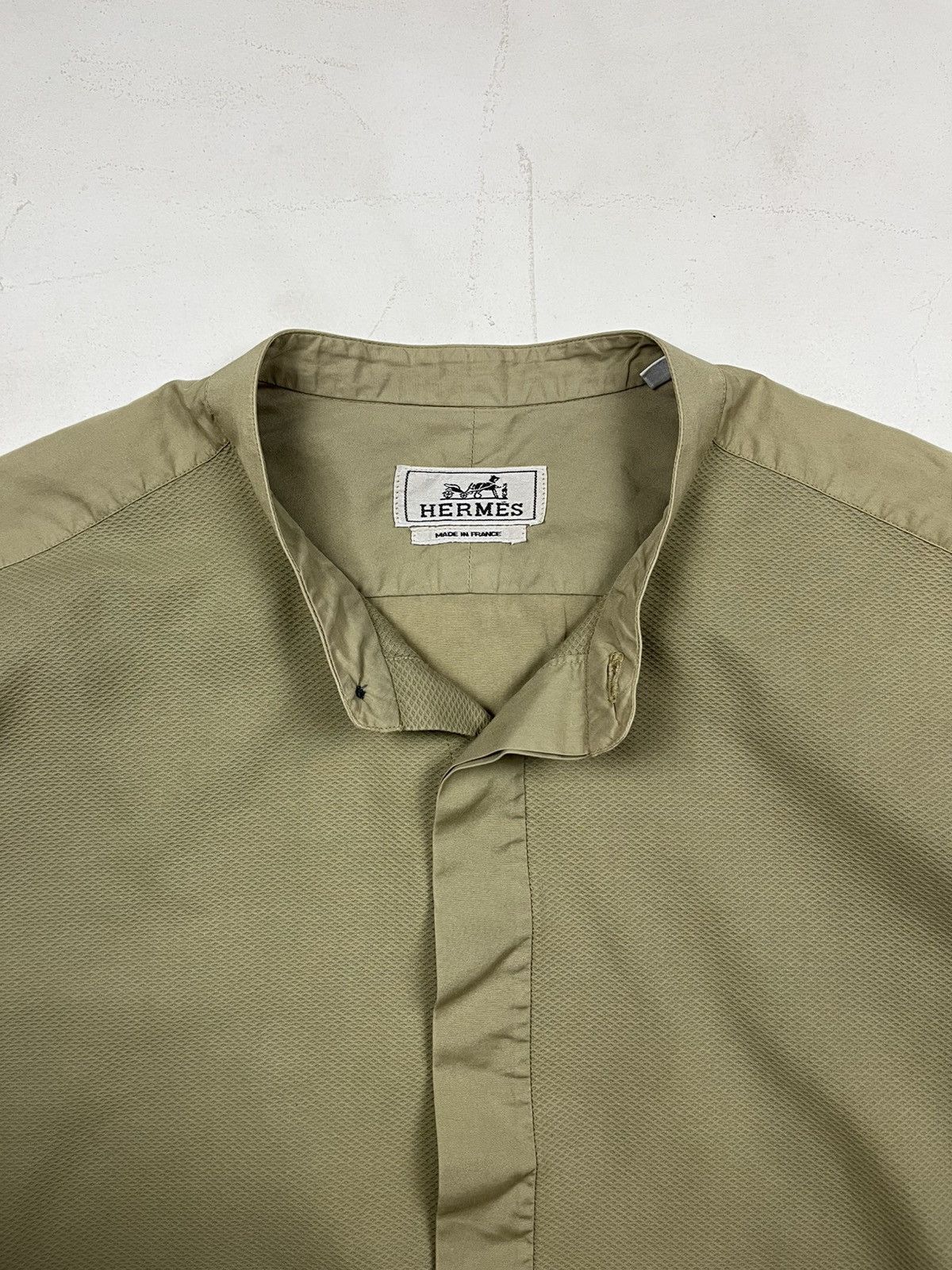 Designer × Hermes × Vintage Hermès Military-Inspired Band Collar Shirt – Made in France Size US XXS / EU 40 - 5 Thumbnail