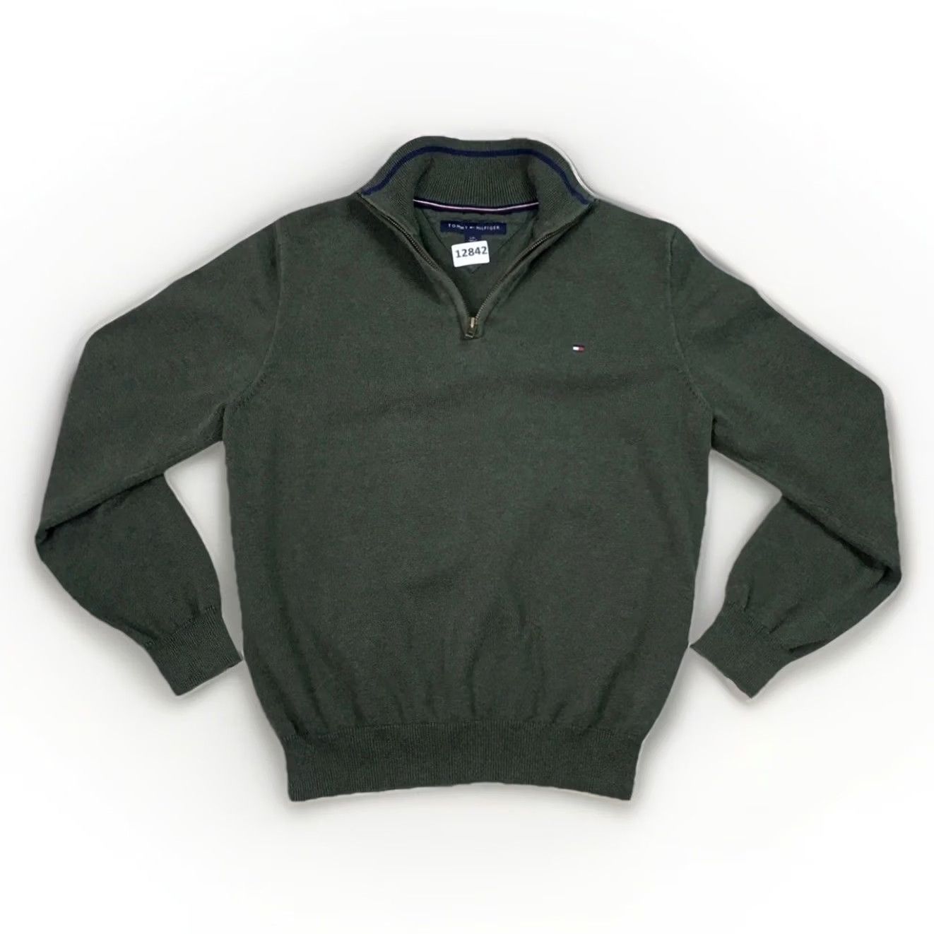 Tommy Hilfiger VINTAGE Tommy Hilfiger Preppy 1/4 Zip Mens Sweater Large L Green Knit Mock Neck Pullover_Solid_Stretch Casual Business Travel Mens Size US L / EU 52-54 / 3 - 2 Thumbnail