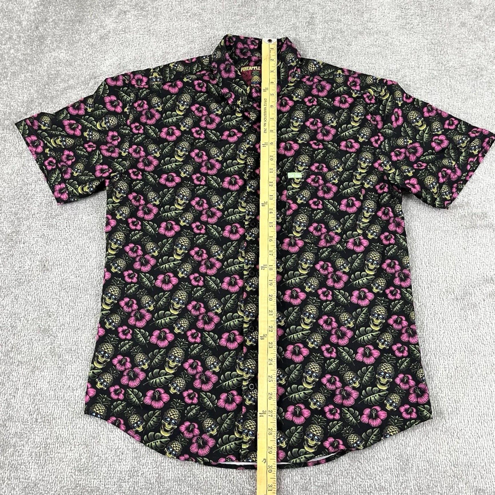 Vintage RAD PALM Shirt Mens Medium Black Pineapple Head Skeleton Stretch Button Down S/S Size US M / EU 48-50 / 2 - 5 Thumbnail