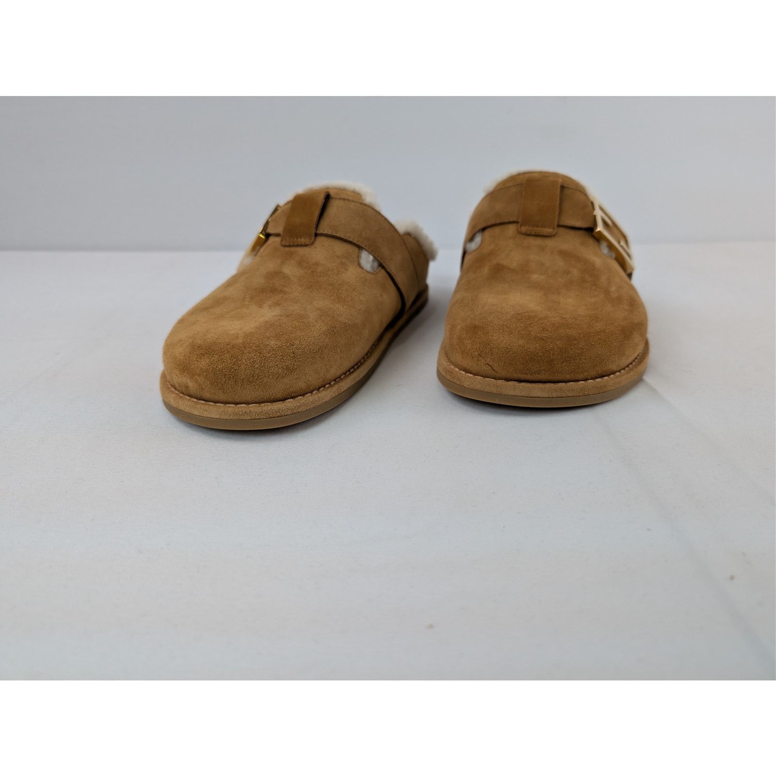 Fendi o1rshd1 Leather Feel Suede Shearling Slippers Caramel Brown Size US 8 / IT 38 - 8 Thumbnail