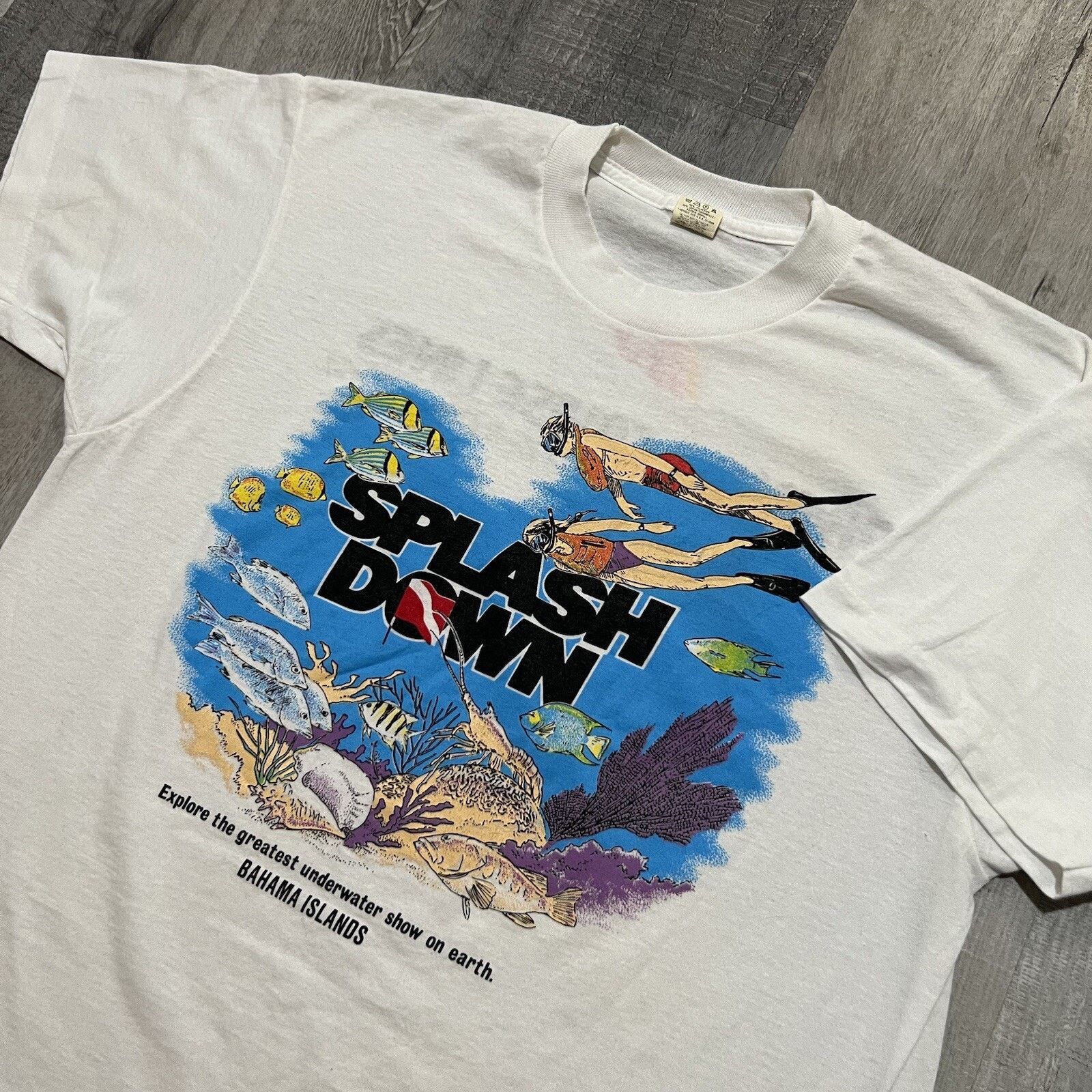 Vintage VTG Splash Down Bahama Islands White Scuba Diving T Shirt Size US XL / EU 56 / 4 - 3 Thumbnail