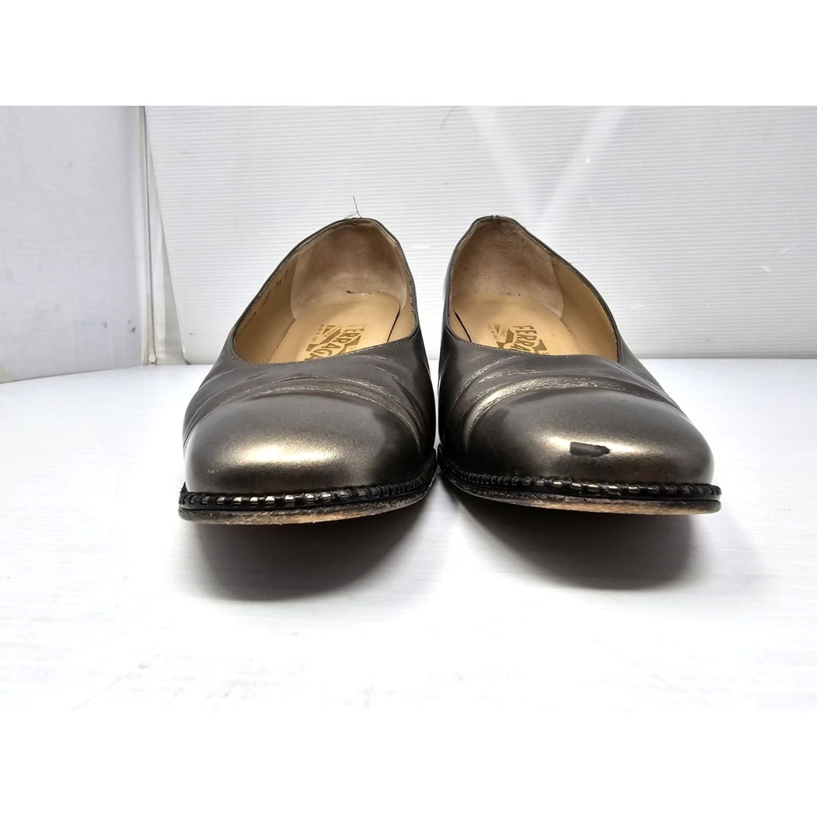 Salvatore Ferragamo VINTAGE Salvatore Ferragamo Leather Pumps Square Toe Metallic Chunky Heels US 7.5 Womens Shoes 90s Rock Green Leather Block Heel - 2-3/8" Size US 8 / IT 38 - 3 Thumbnail