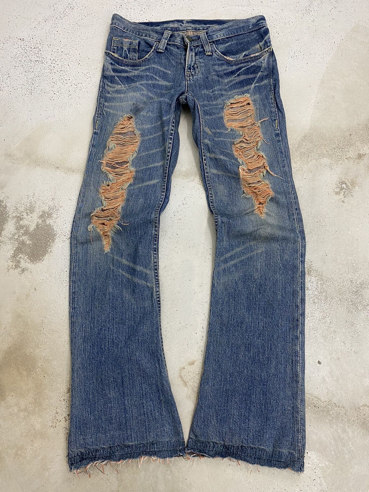 If Six Was Nine × Japanese Brand × Le Grande Bleu (L.G.B.) Flare Distressed Denim Orange Mud Jean Size US 30 / EU 46 - 1 Thumbnail