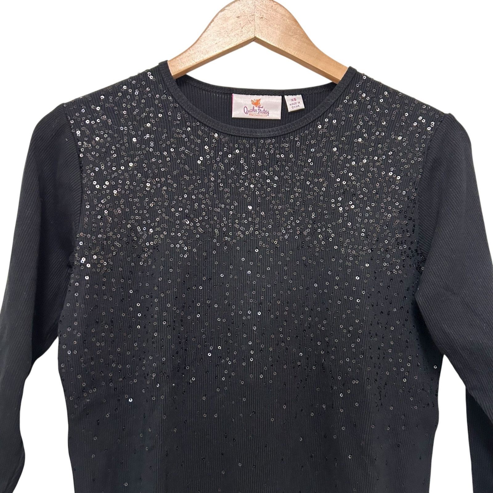 Other Quacker Factory Black Sequin 3/4 Sleeve Shirt Sz XS Size XS / US 0-2 / IT 36-38 - 2 Thumbnail