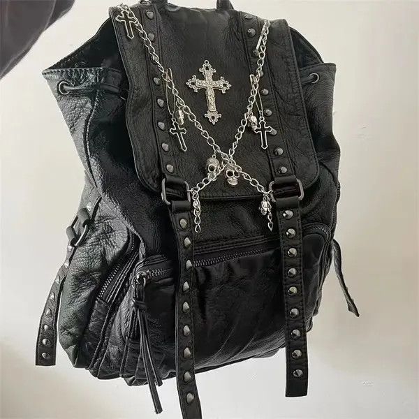 Other Goth Y2k Backpack Punk Bag artificial leather cross Skeleton Size ONE SIZE - 3 Thumbnail