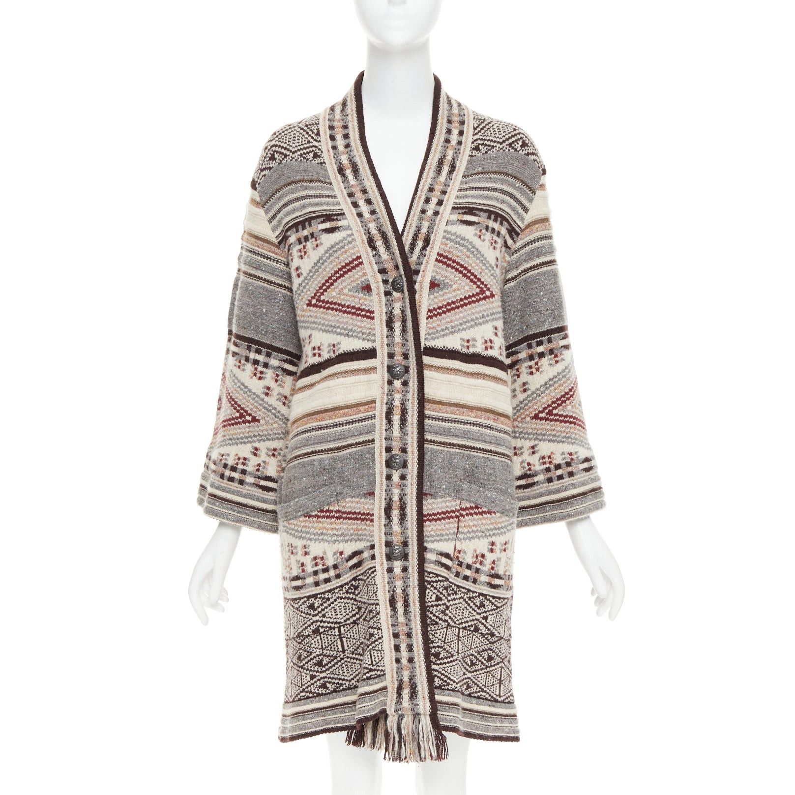 Etro ETRO brown burgundy nude wool silk ethnic knit cardigan coat IT40 S Size S / US 4 / IT 40 - 1 Thumbnail