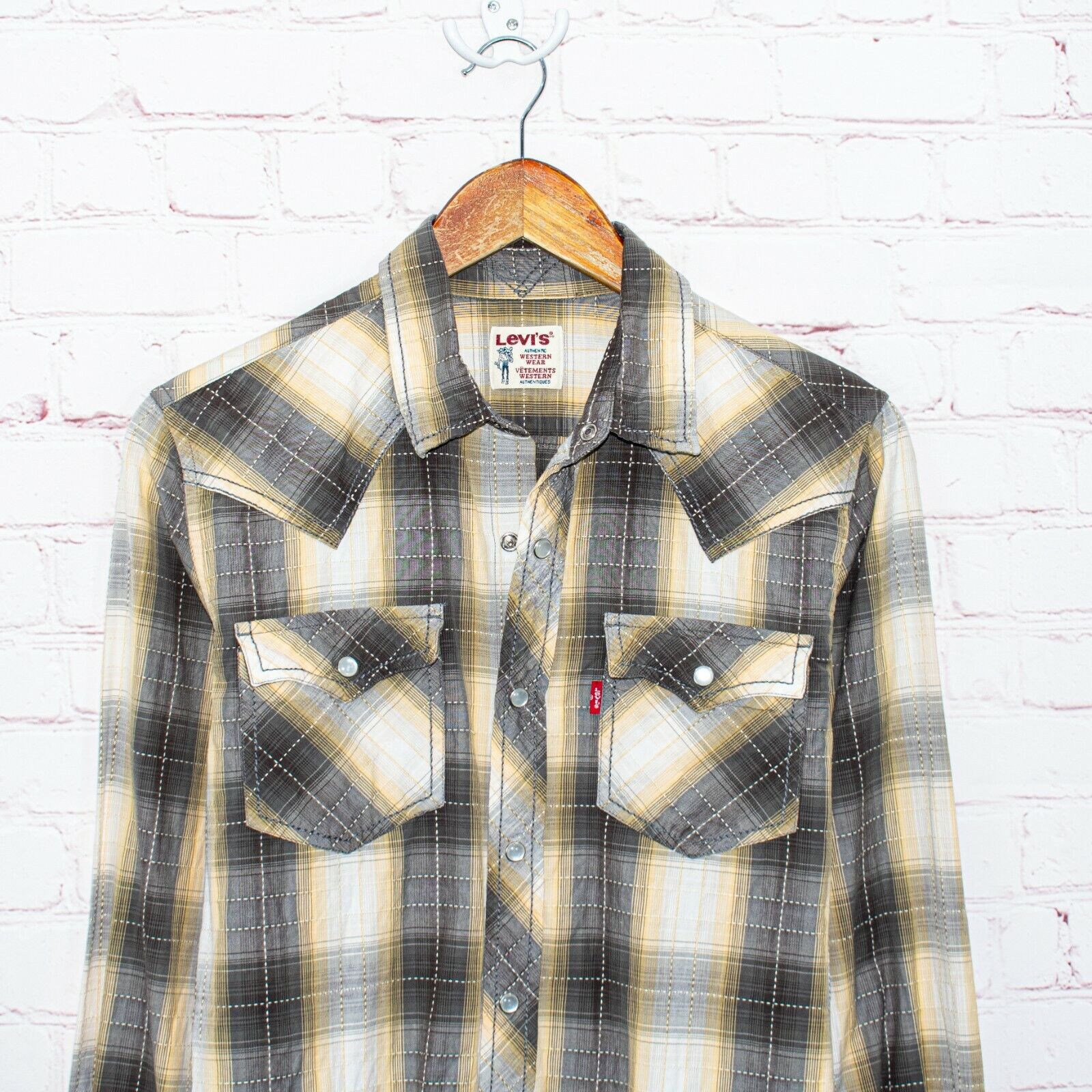 Levi's Vtg Levi's Western Pearl Snap Shirt Gray Beige Plaid Size US S / EU 44-46 / 1 - 6 Thumbnail