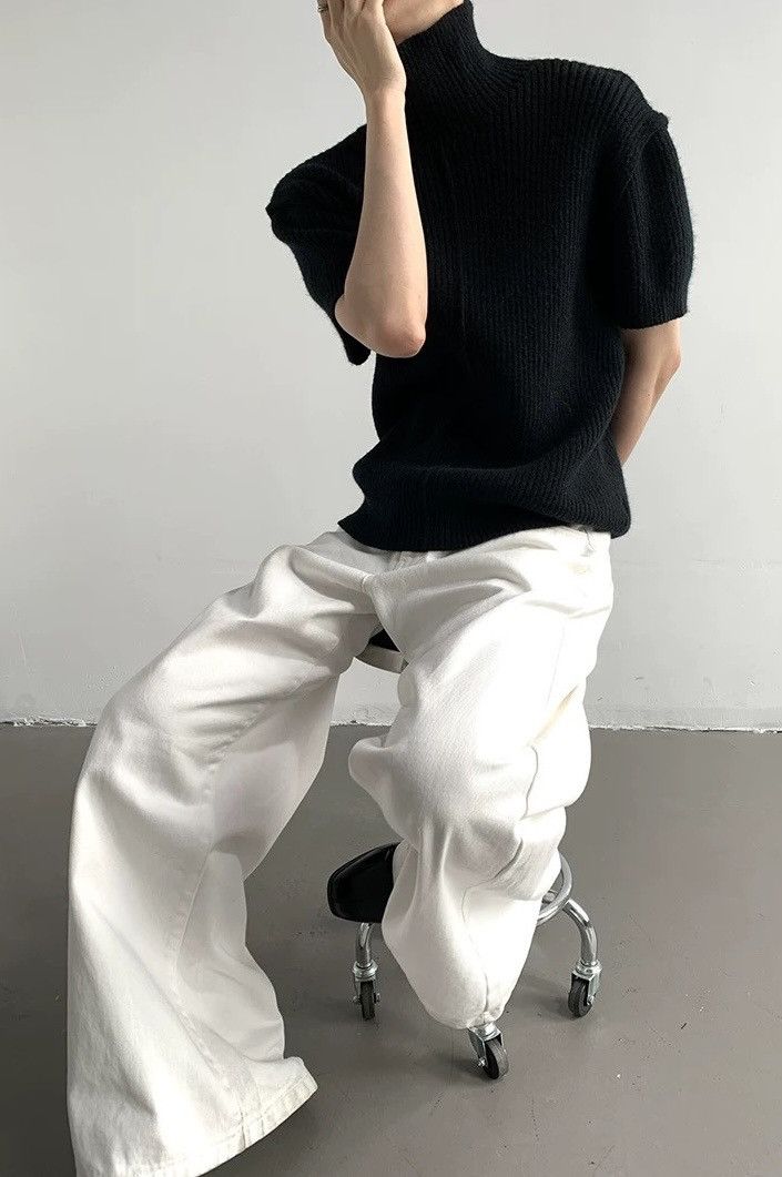 Japanese Brand × Vintage Cleanfit retro high neck ribbed short sleeve knit shirt Size US M / EU 48-50 / 2 - 5 Thumbnail