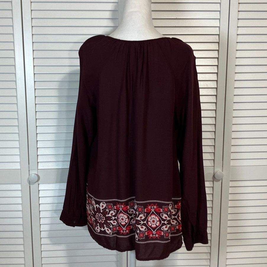 Old Navy Old Navy Burgundy Whimsigoth Boho Flowy Rayon Blouse Women L Size L / US 10 / IT 46 - 2 Thumbnail