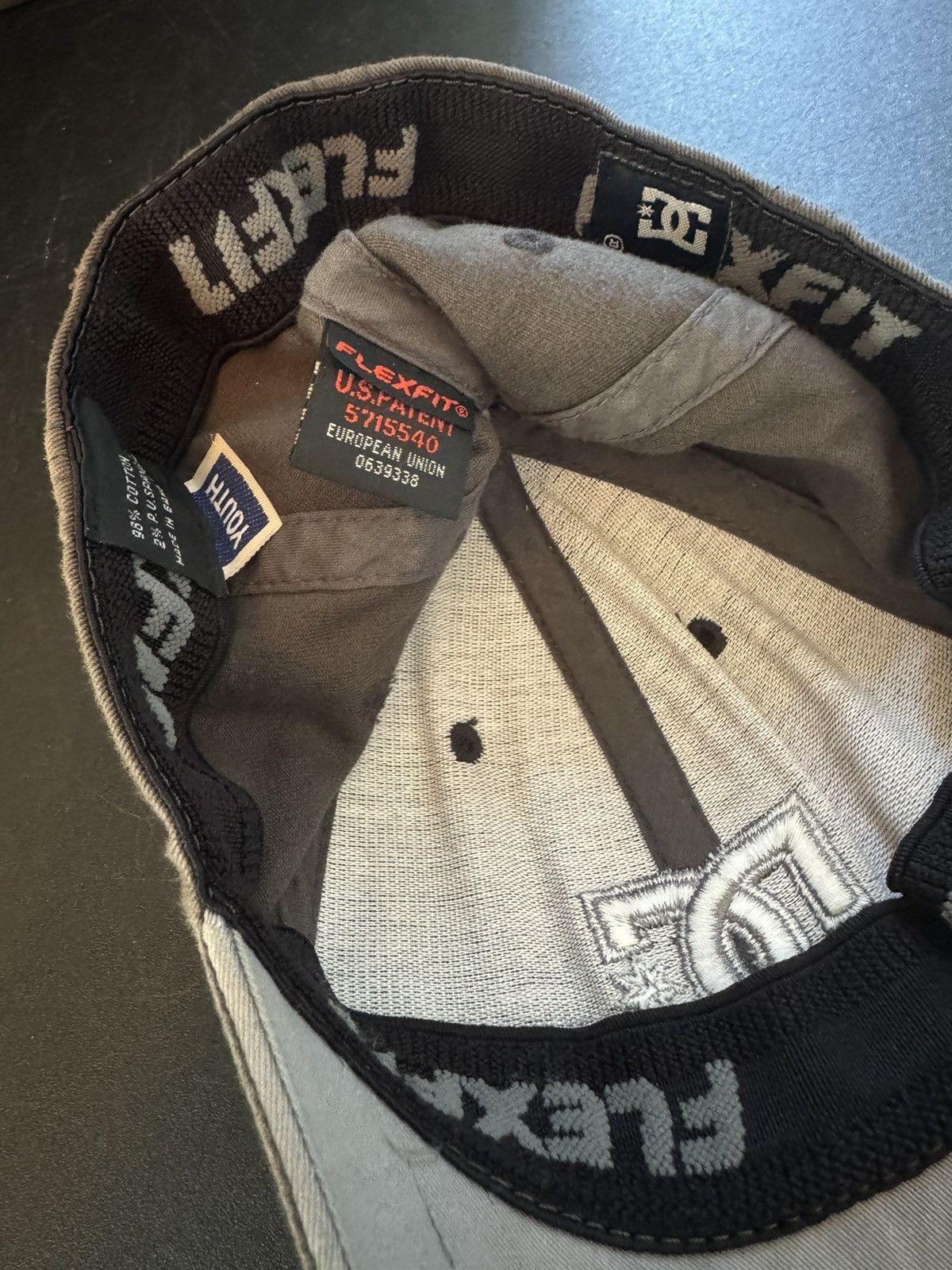 DC × Vintage DC Skateboarding Youth Hat Vintage Distressed Grey Flexfit Size ONE SIZE - 5 Thumbnail